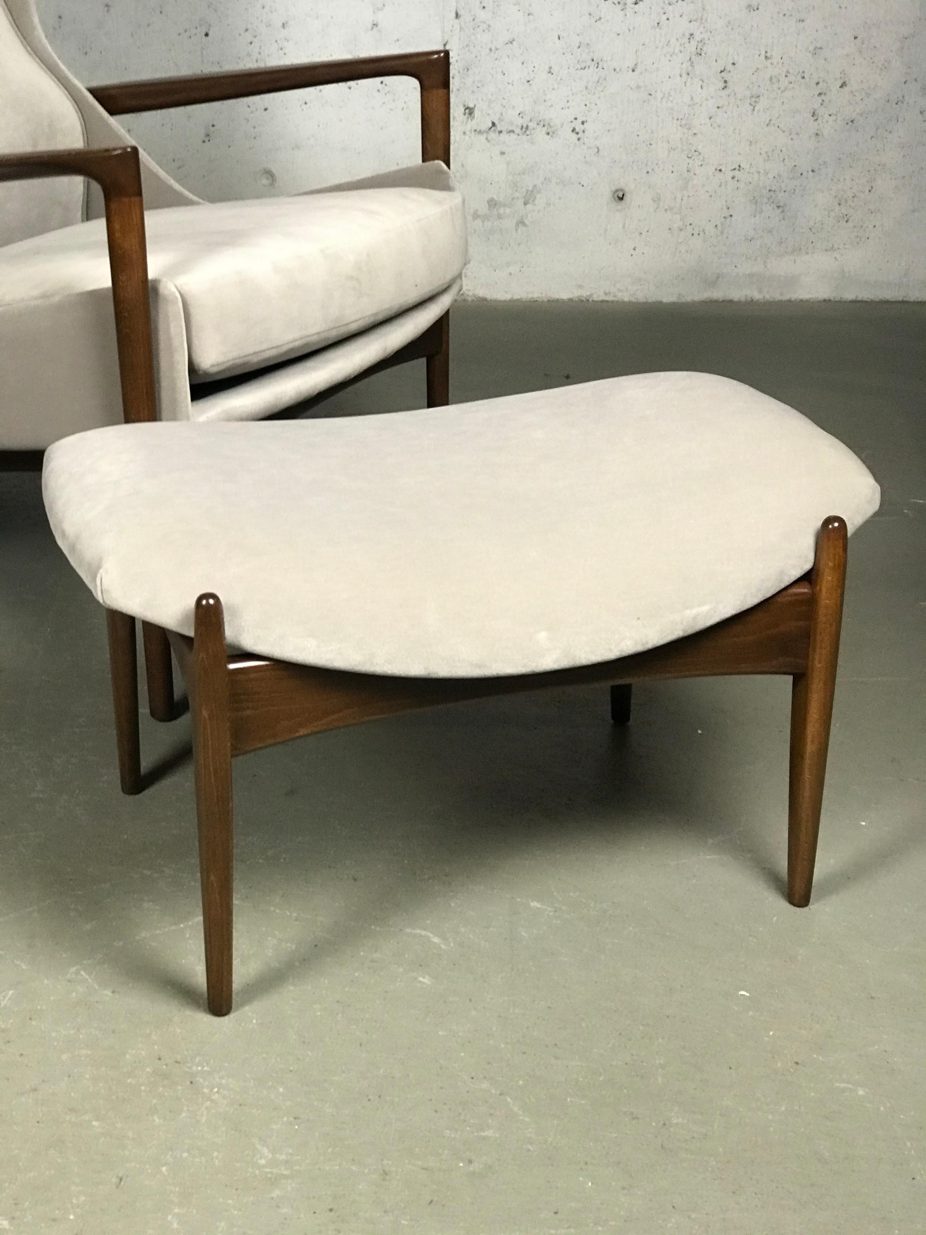 Fabric Wingback Lounge Chair and Ottoman by Ib Kofod-Larsen 