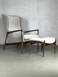 Fauteuil de salon et pouf Wingback d'Ib Kofod-Larsen
