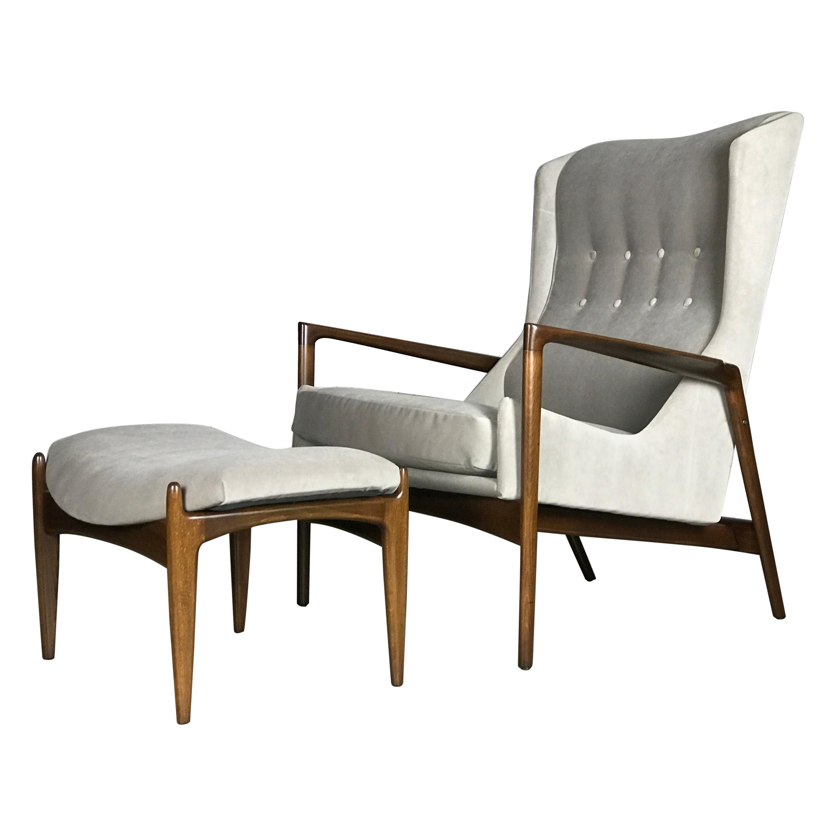 Wingback Lounge Chair and Ottoman by Ib Kofod-Larsen 