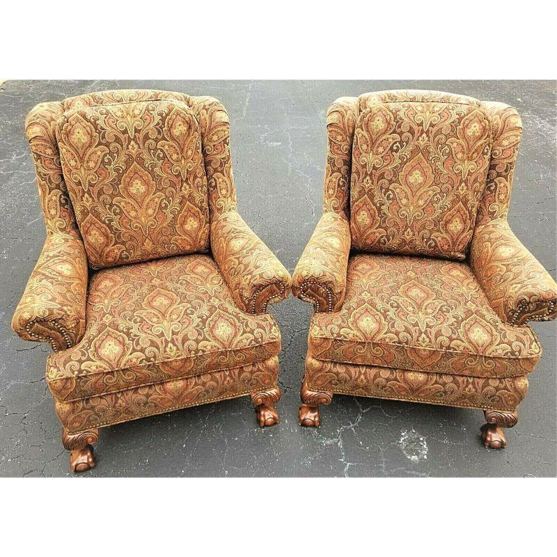 20th Century Taylor King Wingback Armchairs with Pillows - Set of 2 For Sale