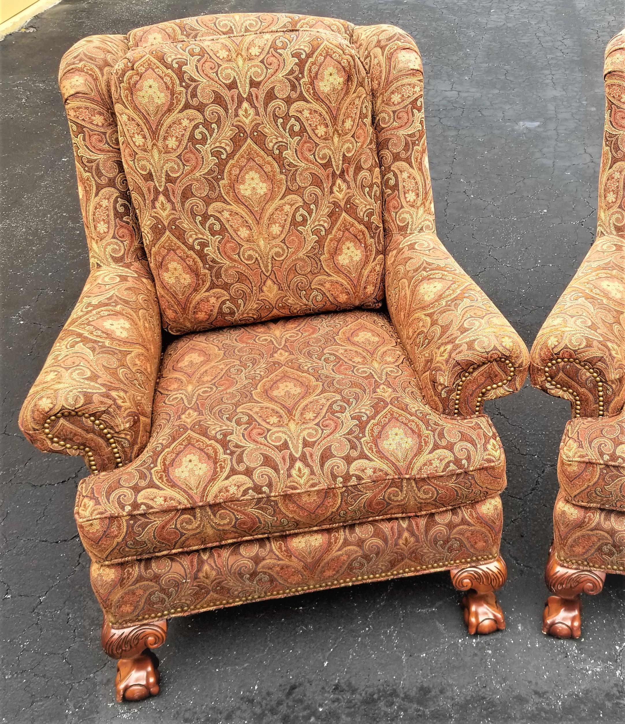 Cotton Wingback Lounge Chairs For Sale