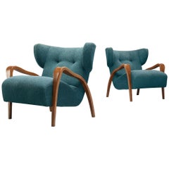 Wingback Lounge Chairs with Oak Frame