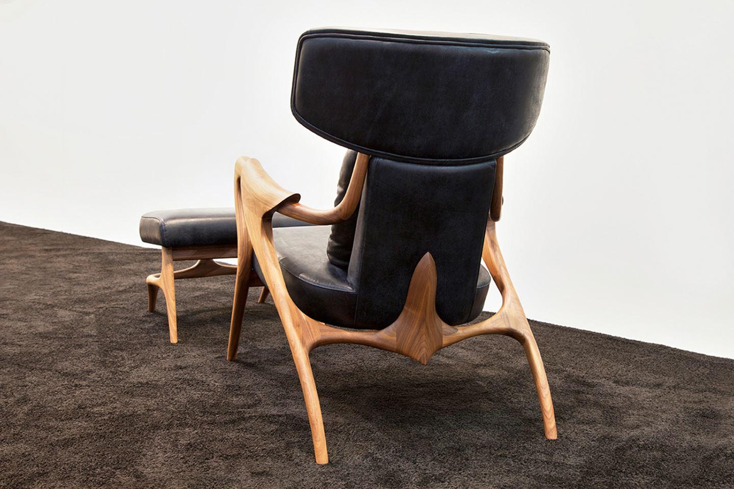 Wingback Sculptural Armchair Made to Order in Nubuck Leather 3