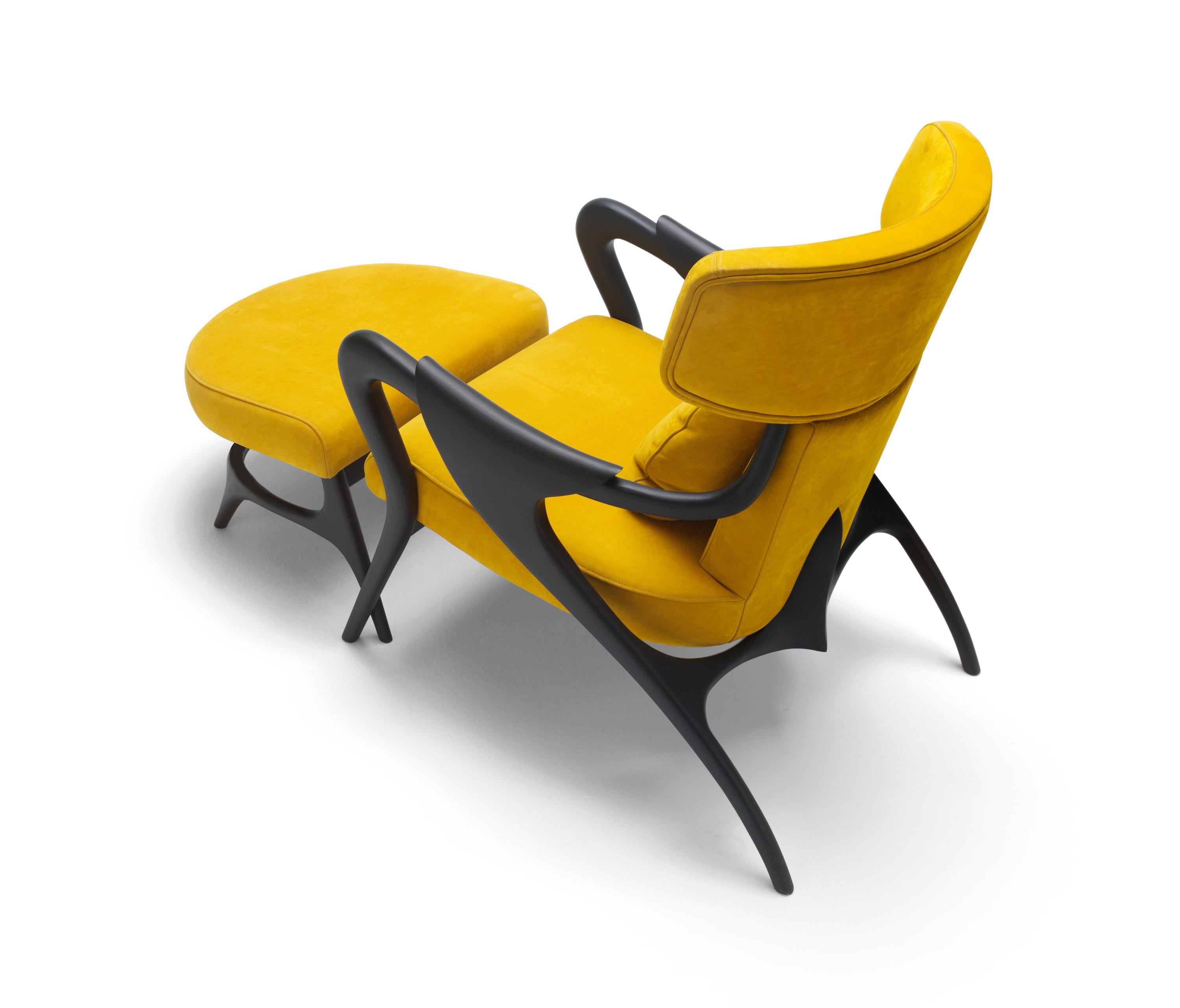Modern Wingback Sculptural Armchair Made to Order in Nubuck Leather