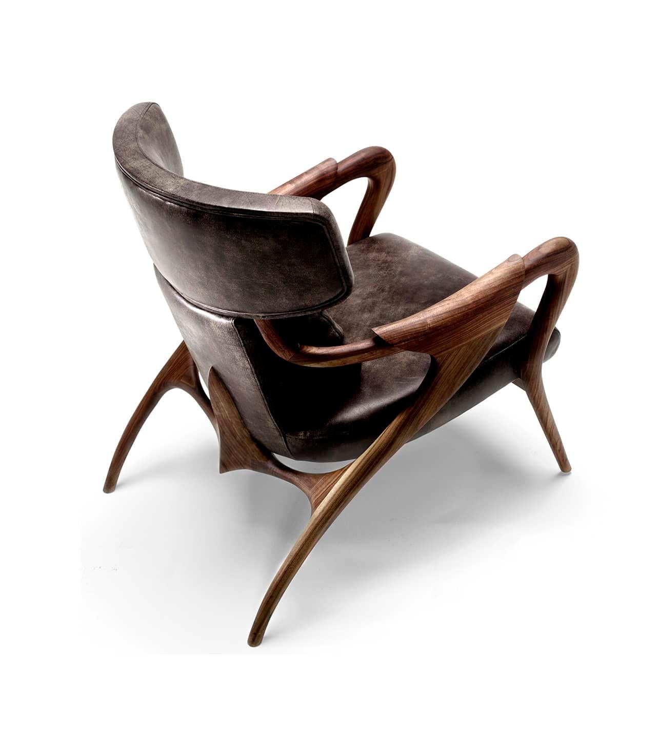 Wingback Sculptural Armchair Made to Order in Nubuck Leather In New Condition In New York, NY