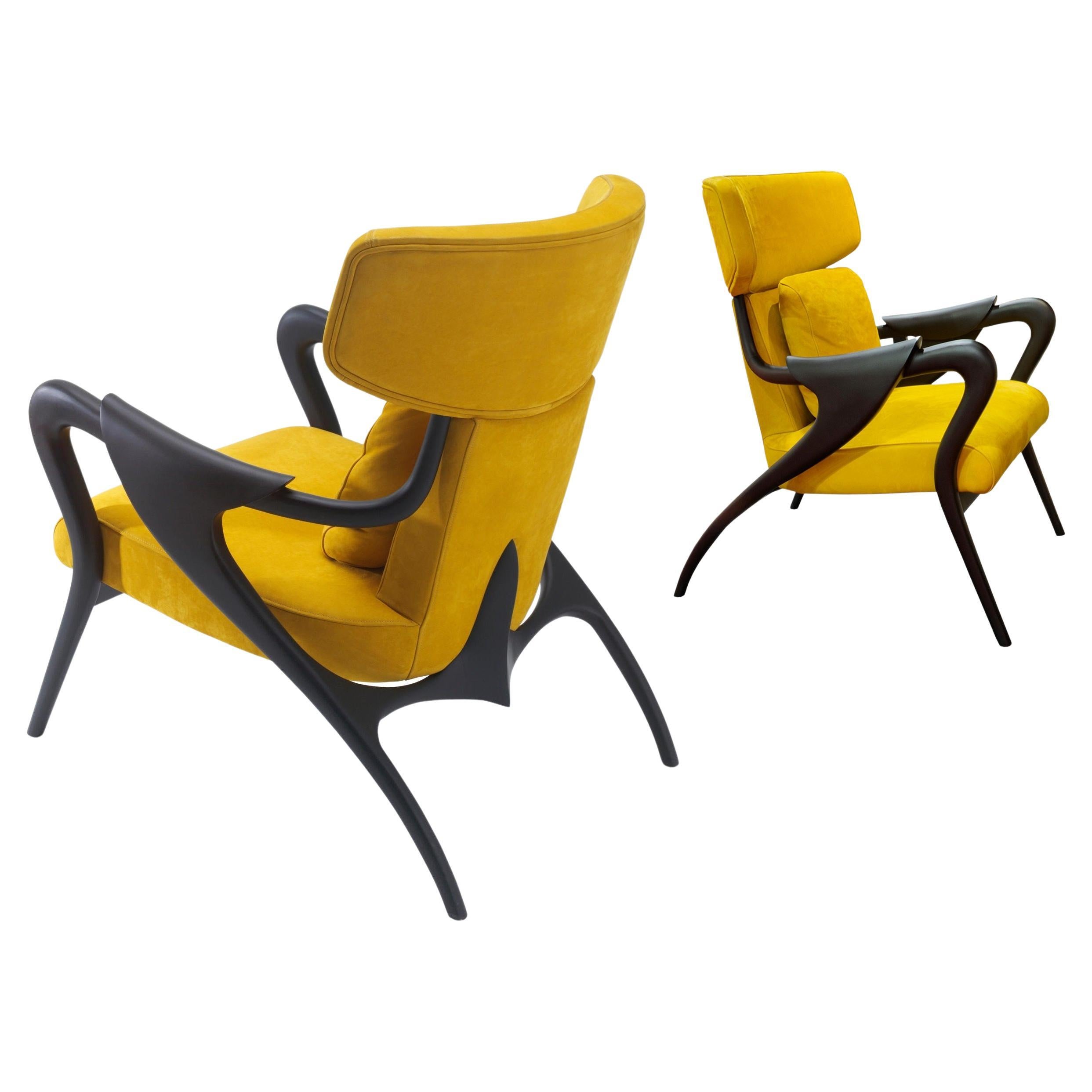 Wingback Sculptural Armchair Made to Order in Nubuck Leather