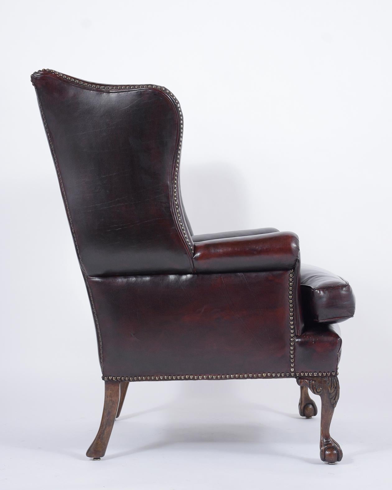 Carved Wingback Style Leather Armchair