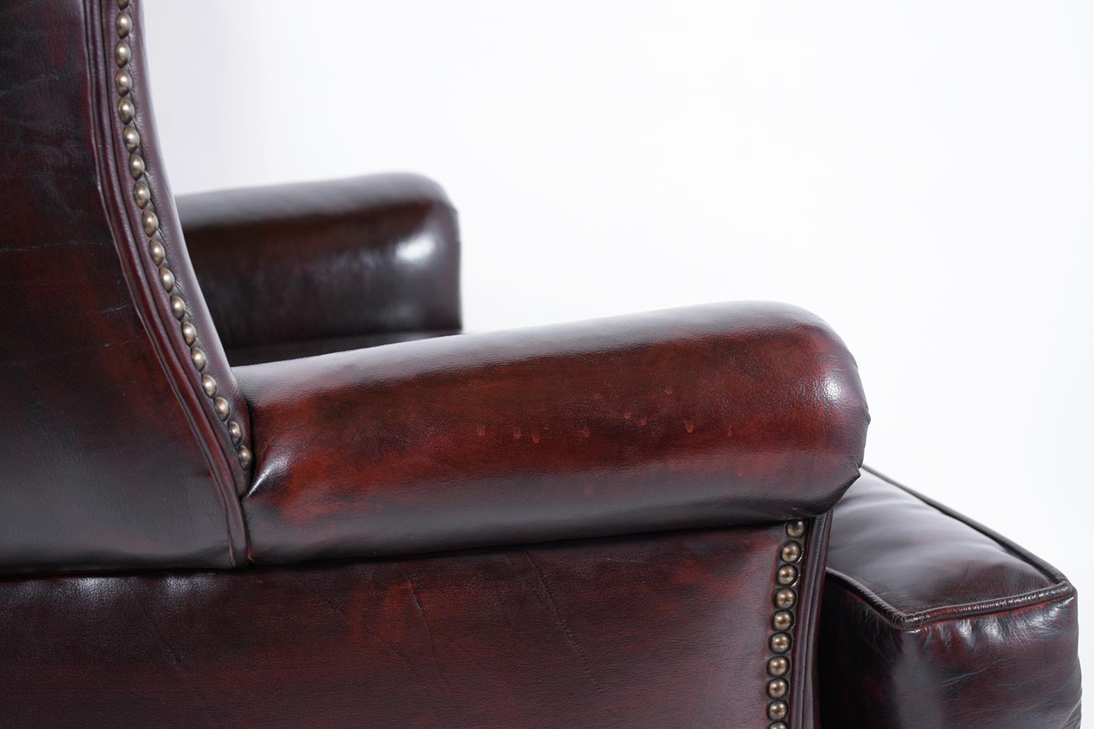 Wingback Style Leather Armchair In Good Condition In Los Angeles, CA