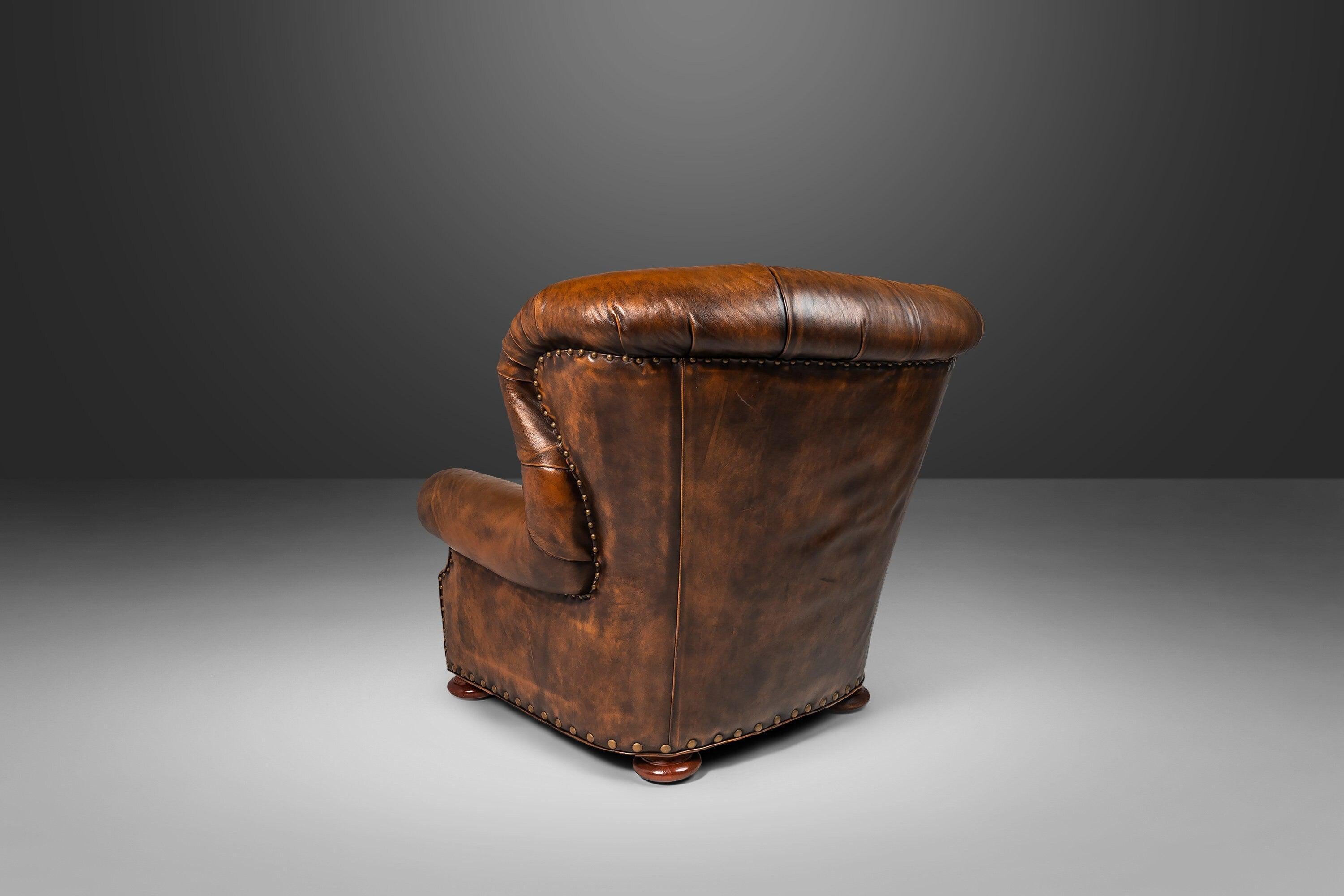 Wingback Writer's Chair & Ottoman Attributed to Ralph Lauren in Original Leather 1