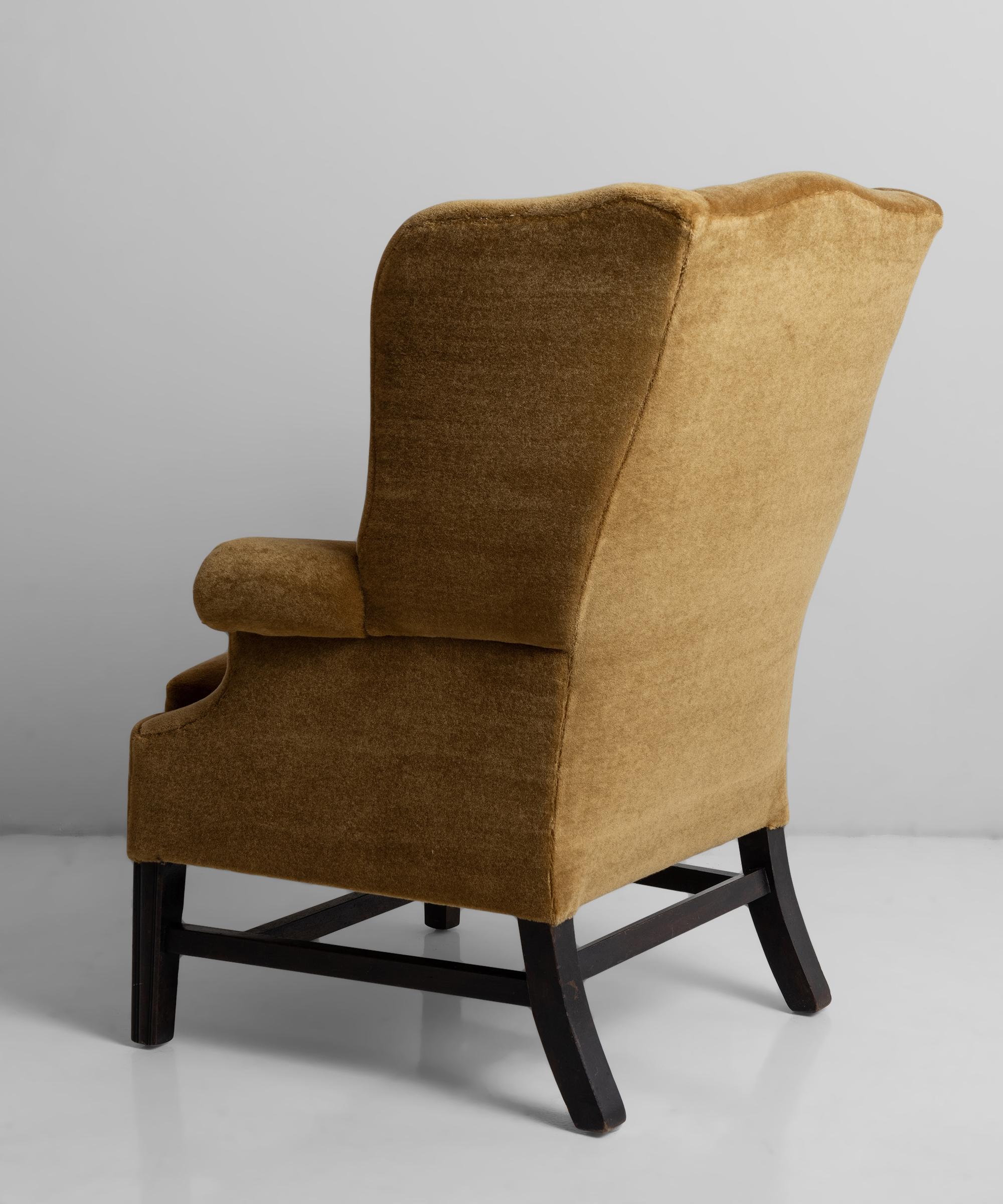 English Wingchair in Teddy Mohair by Pierre Frey 'Moutarde' England, circa, 1880