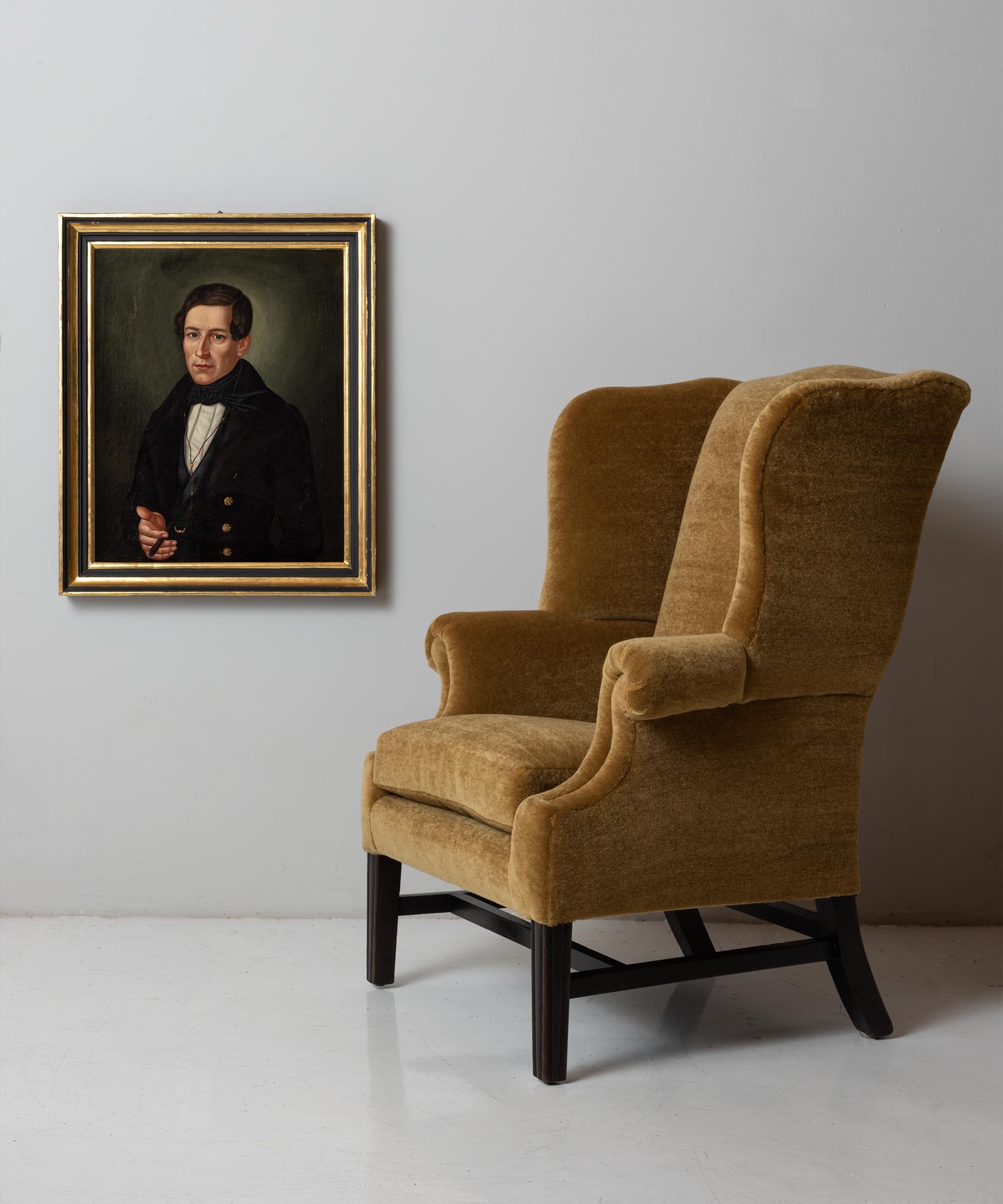 Wingchair in Teddy Mohair by Pierre Frey 'Moutarde' England, circa, 1880 In Good Condition In Culver City, CA