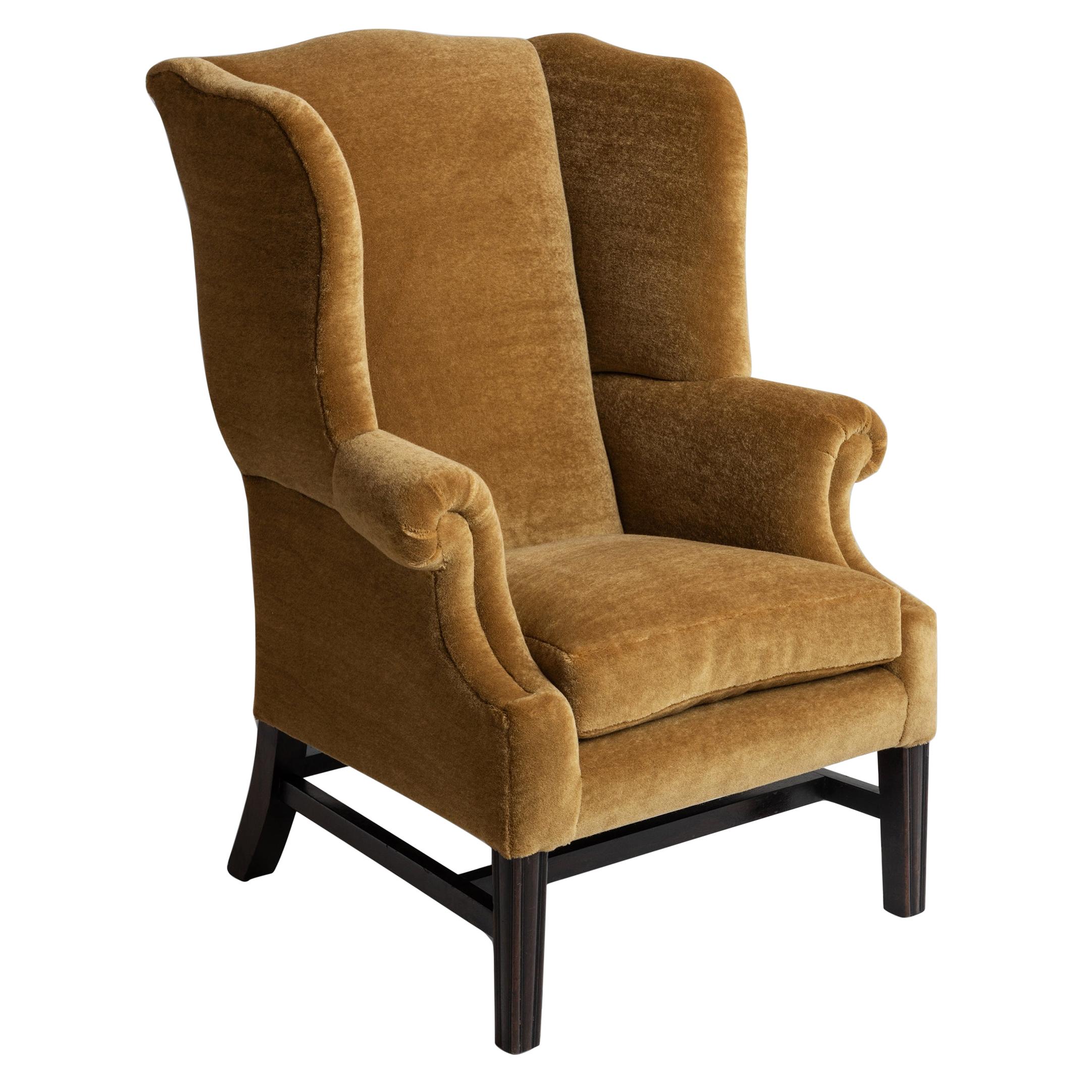 Wingchair in Teddy Mohair by Pierre Frey 'Moutarde' England, circa, 1880