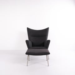 Wingchair With Footstool Model CH445 In Grey Hallingdal By Hans J. Wegner