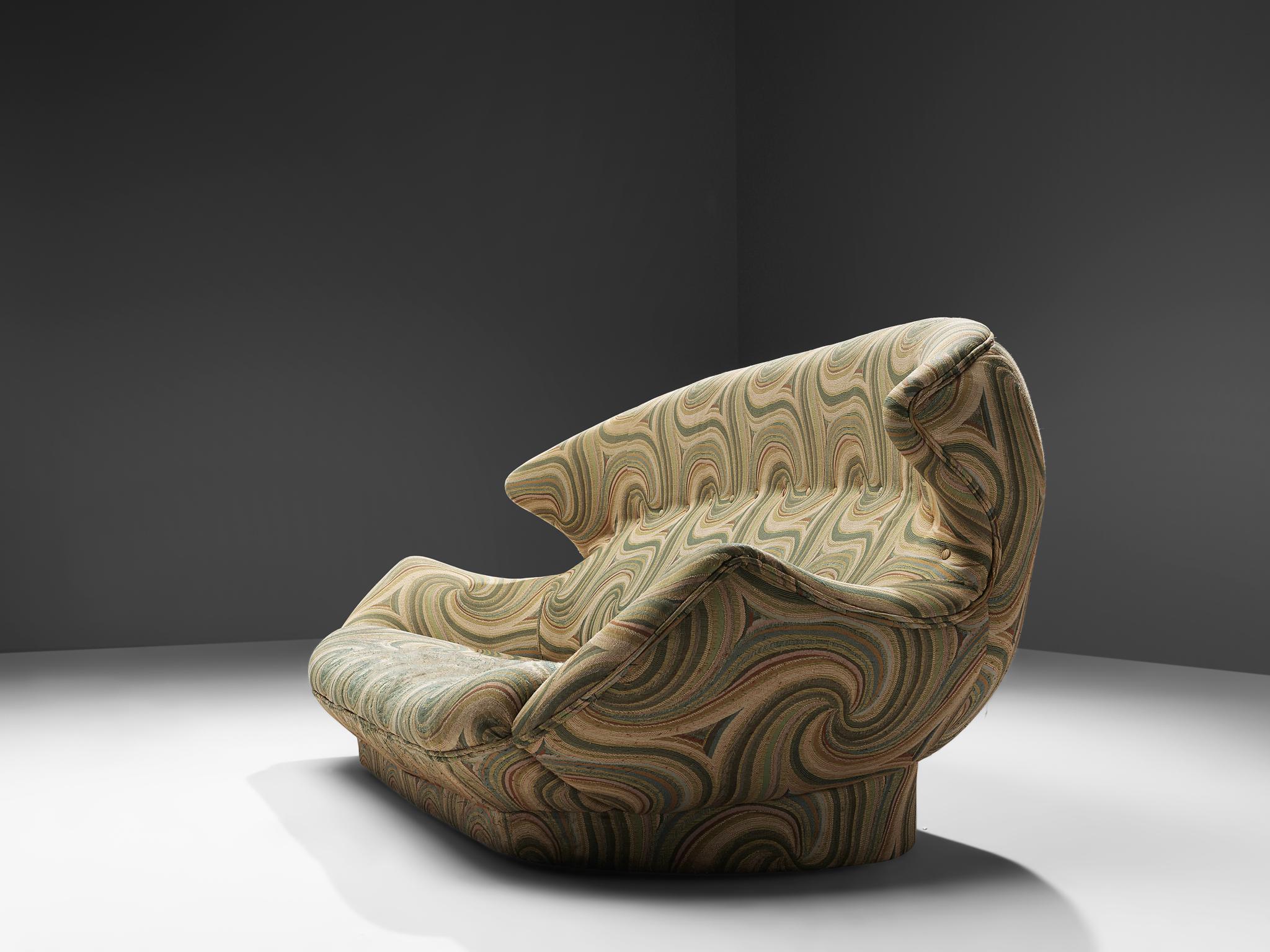 European Winged 1970s Sofa in Patterned Upholstery