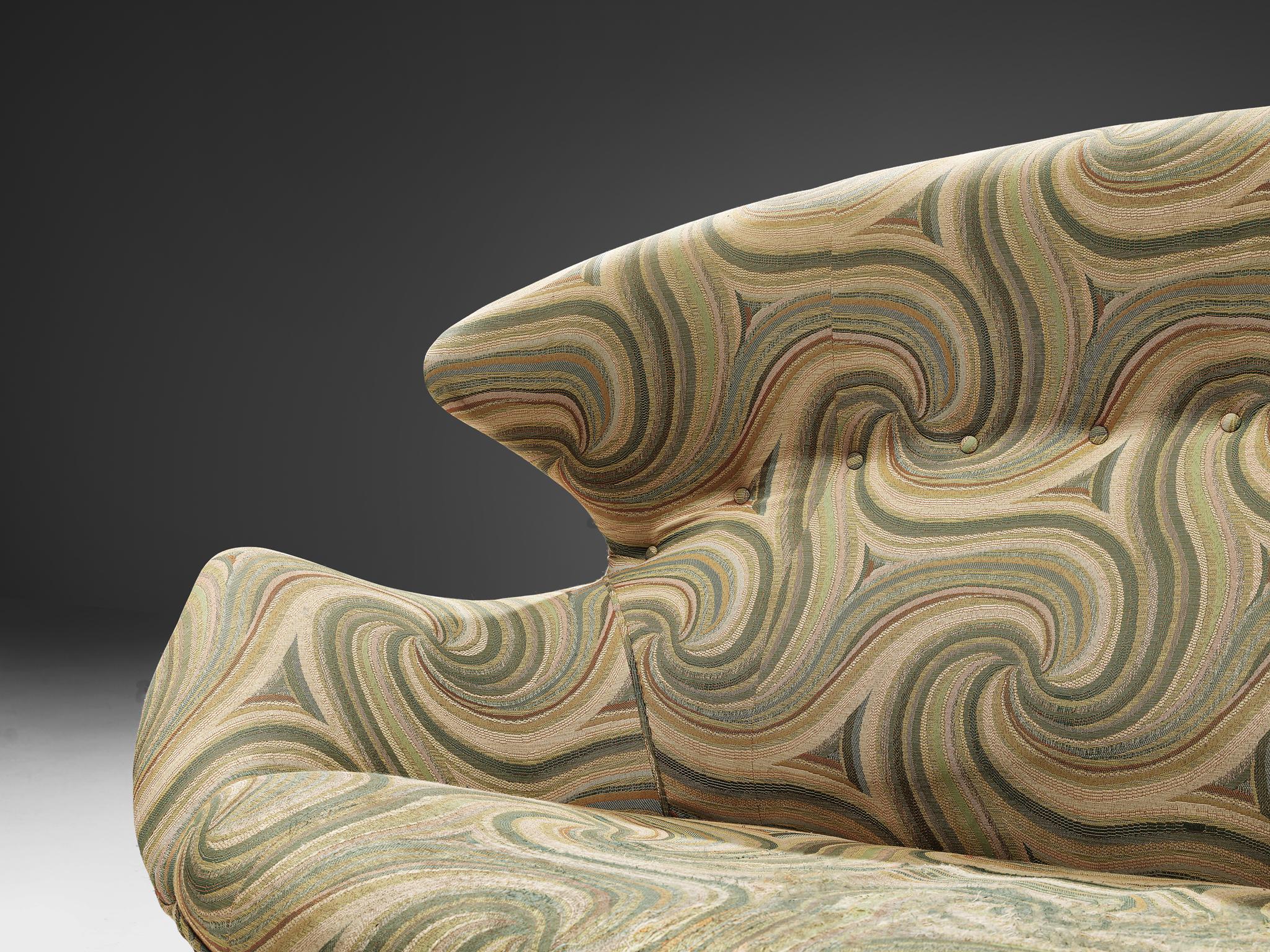 Winged 1970s Sofa in Patterned Upholstery 1