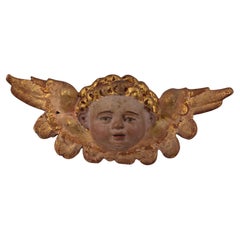 Used Winged angel head. Polychrome wood. Spanish school, 16th century. 