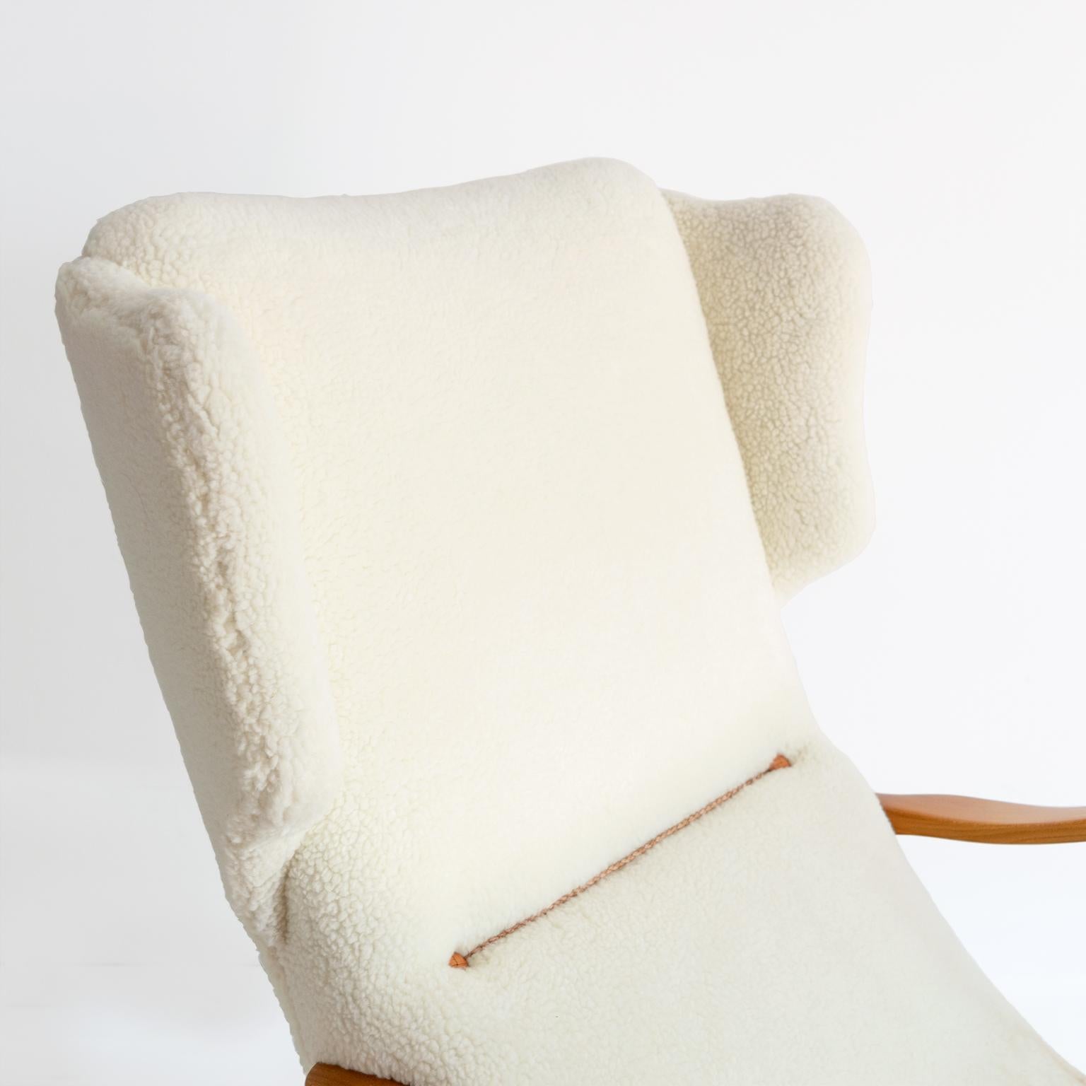 Winged Back Scandinavian Modern Lounge Chair in Faux Sheepskin Fabric 2