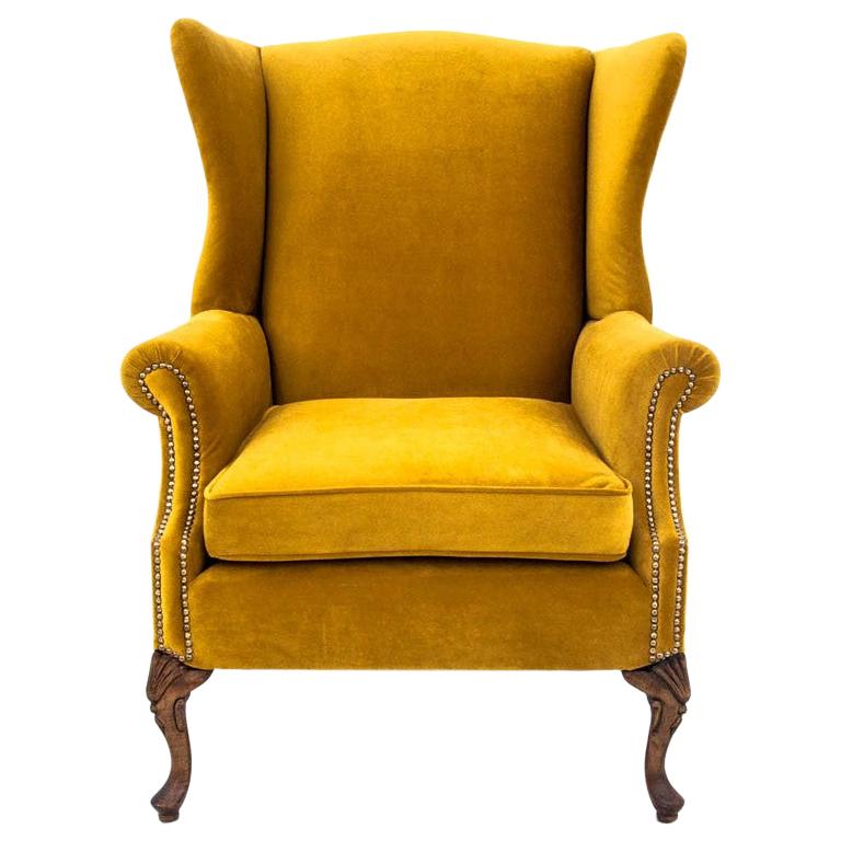 Winged Back Yellow Armchair, Northern Europe, circa 1940 at 1stDibs |  yellow velvet wingback chair, yellow wingback chair, mustard wingback chair