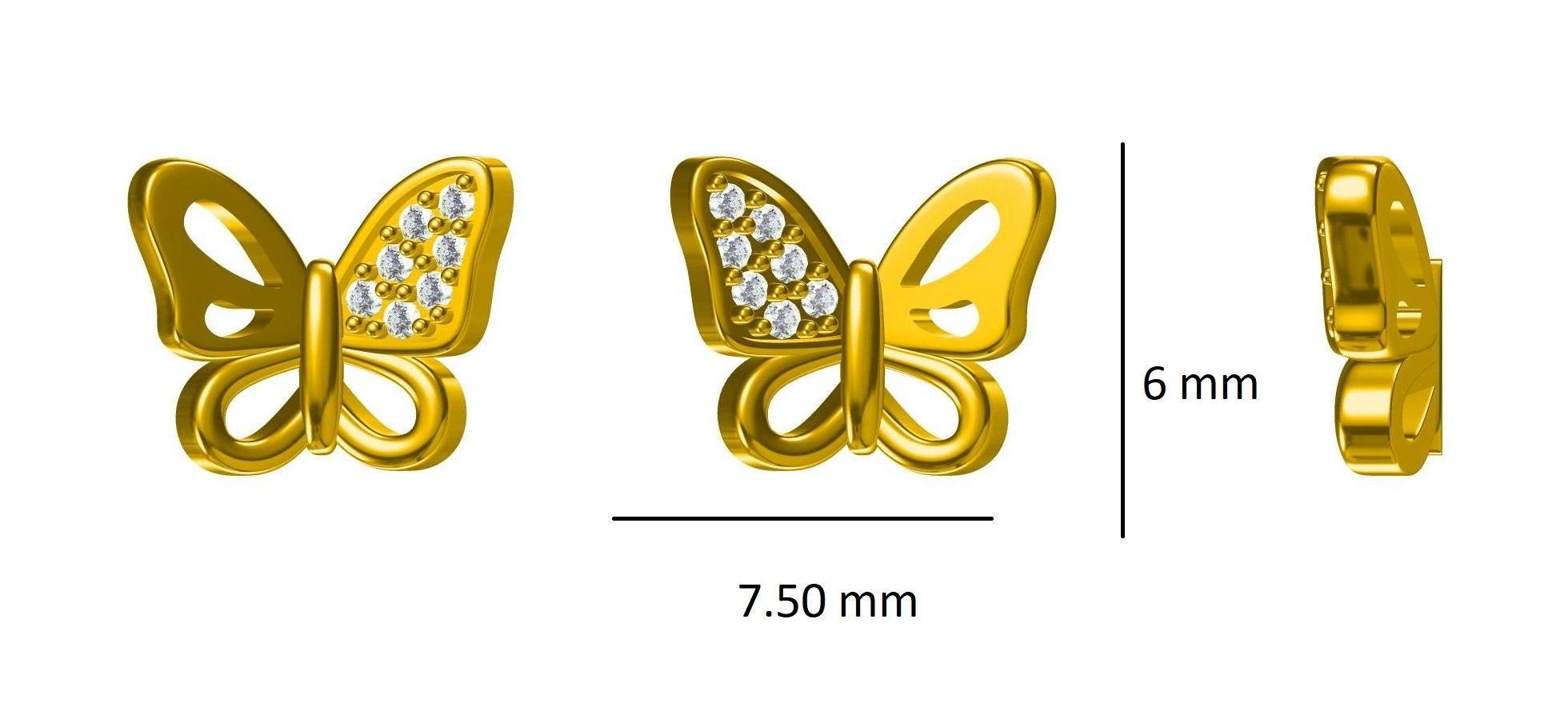 Women's Winged Butterfly Diamond Stud Earrings in 14K Solid Gold (Certified) For Sale