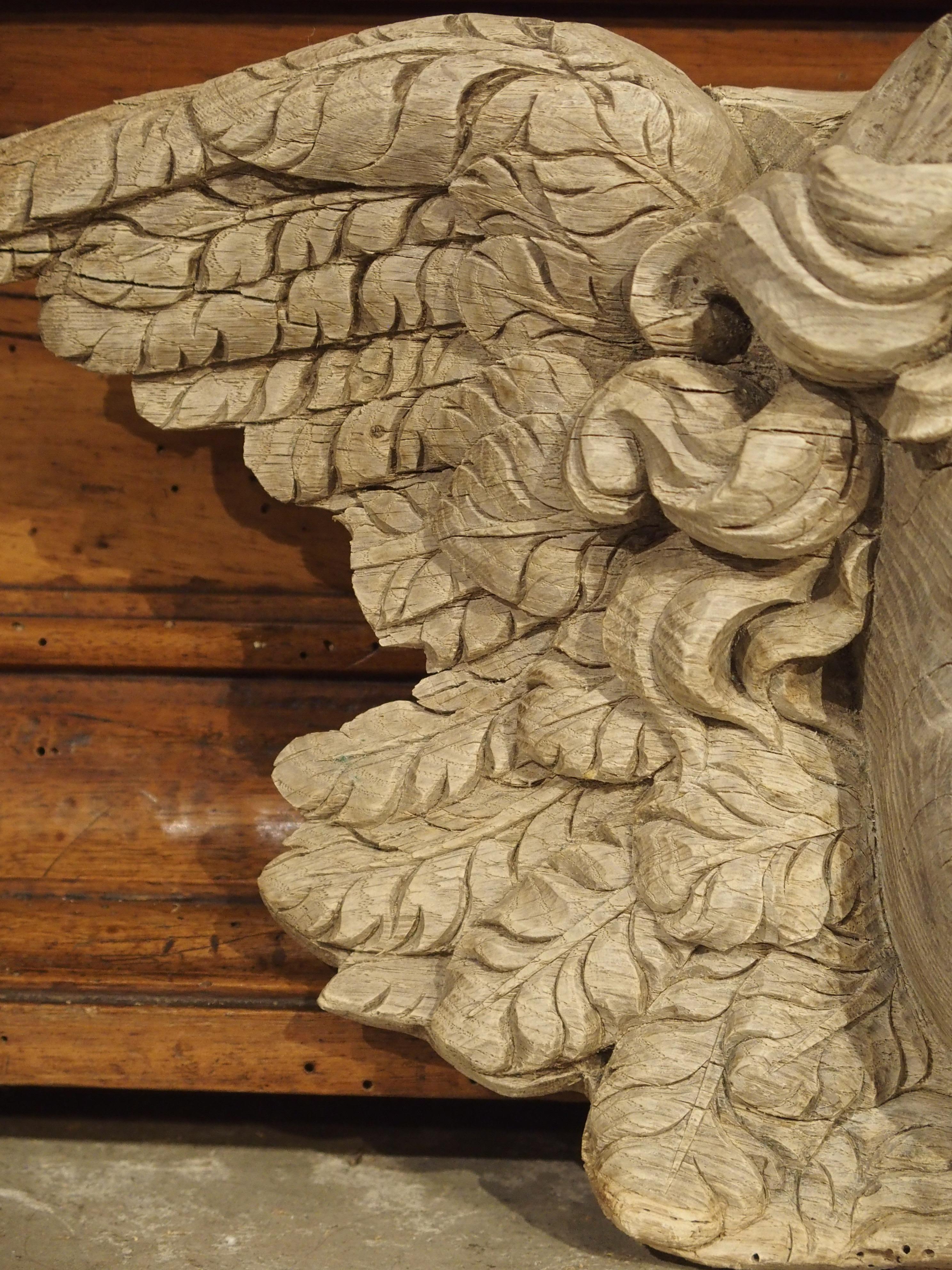 Winged Cherub Carving in Bleached Oak, France, Circa 1700 In Good Condition In Dallas, TX