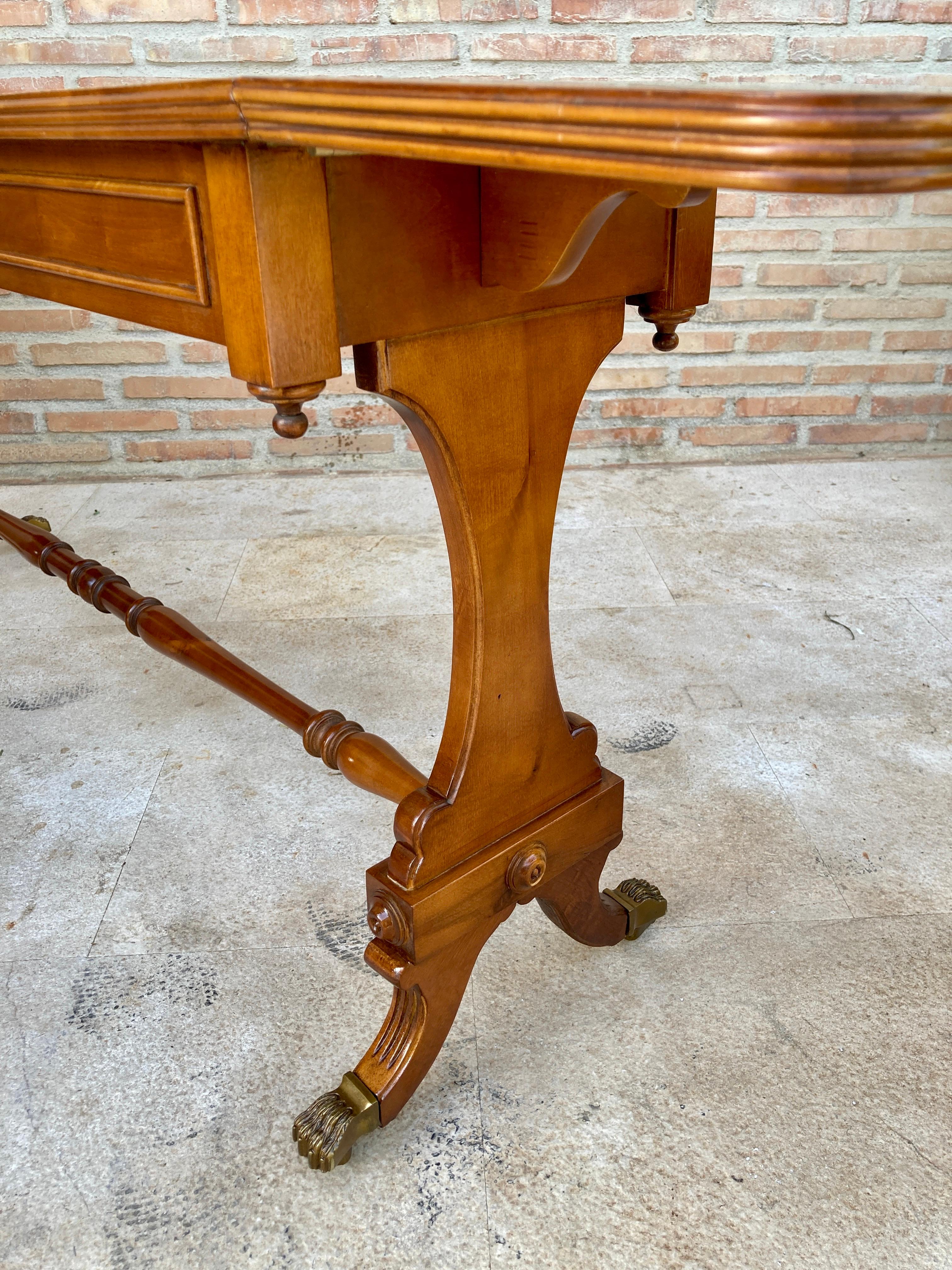 Winged Console Table in Walnut with Claw Feet in Bronze with Drawers and Wheels For Sale 6