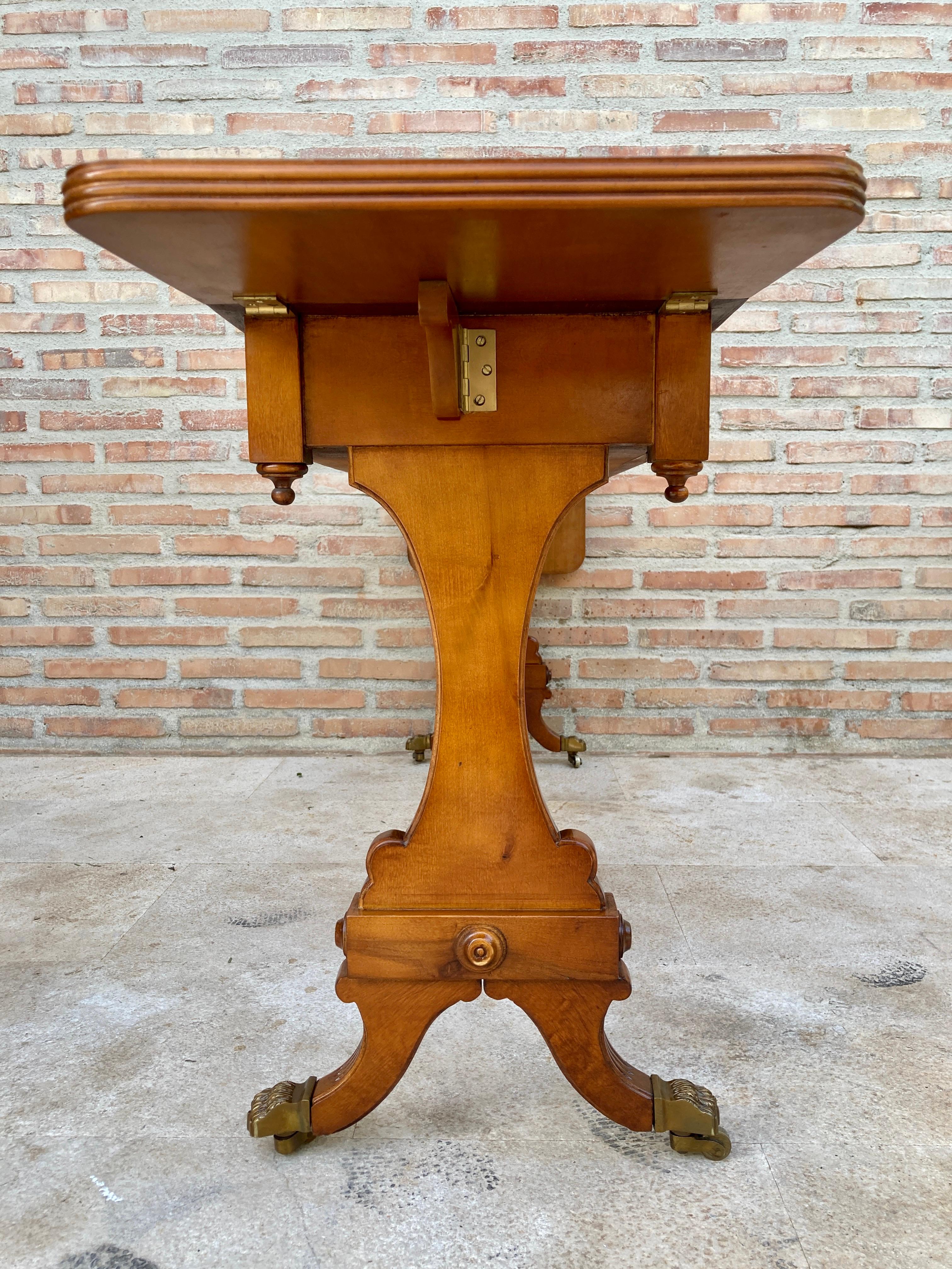 Winged Console Table in Walnut with Claw Feet in Bronze with Drawers and Wheels For Sale 7