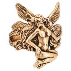 Anello di fata alata vintage in oro giallo 14k Ninfa Sz 5 Eterea Gioielleria