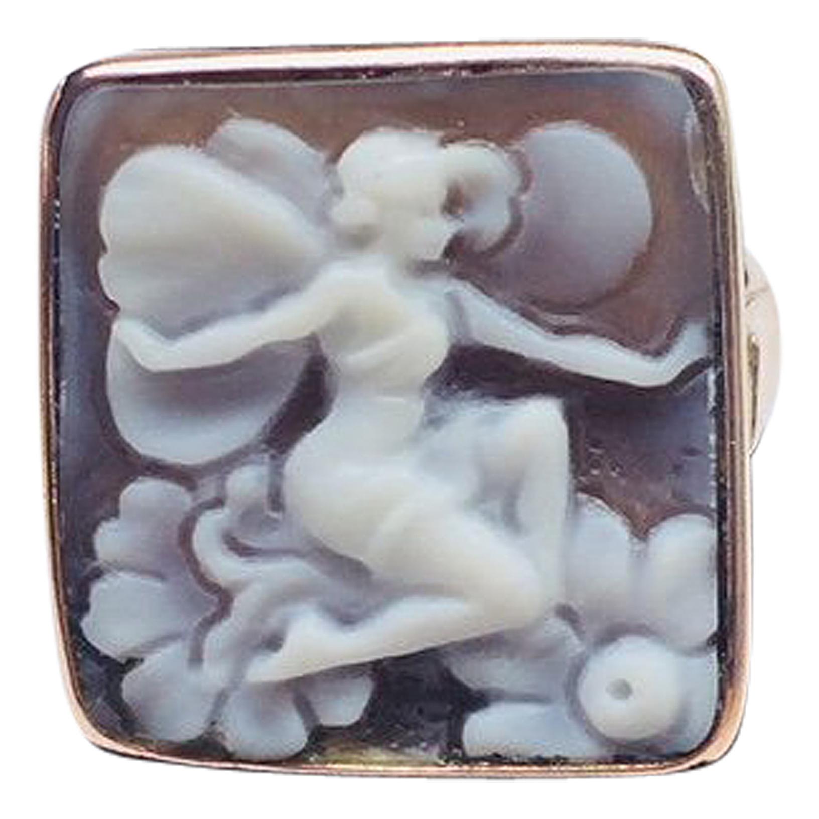 Winged Goddess Cameo Rose Gold Sterling Silver Ring