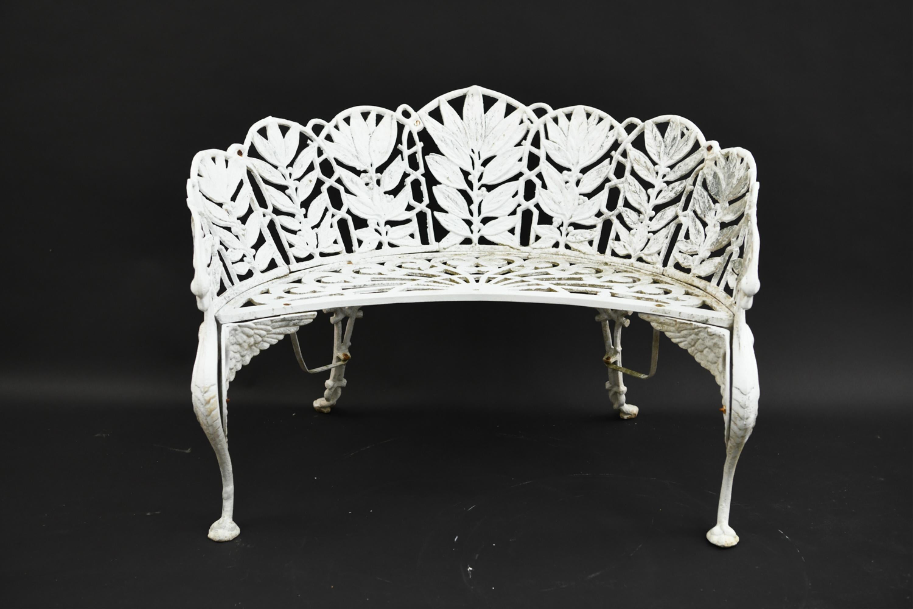 Late Victorian Coalbrookdale-Style Laurel Leaf & Winged Griffen Garden Bench and Chairs