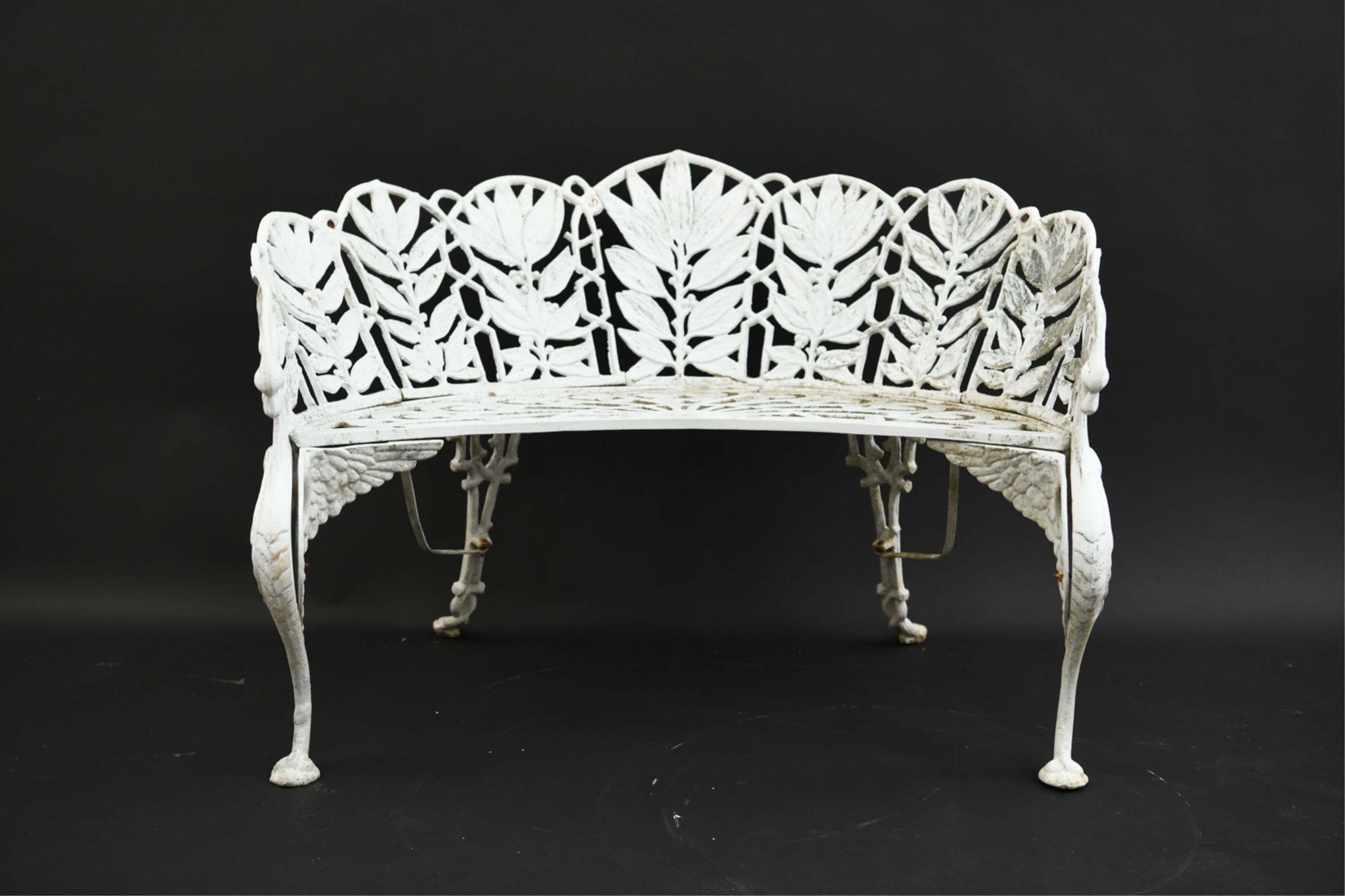 American Coalbrookdale-Style Laurel Leaf & Winged Griffen Garden Bench and Chairs