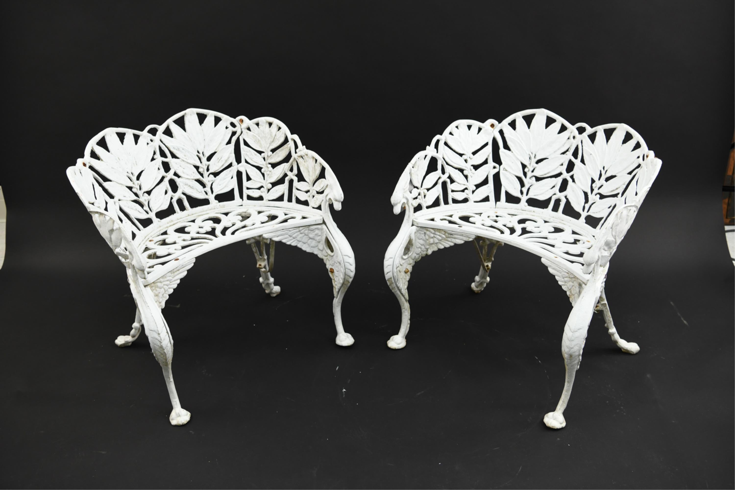 Aluminum Coalbrookdale-Style Laurel Leaf & Winged Griffen Garden Bench and Chairs