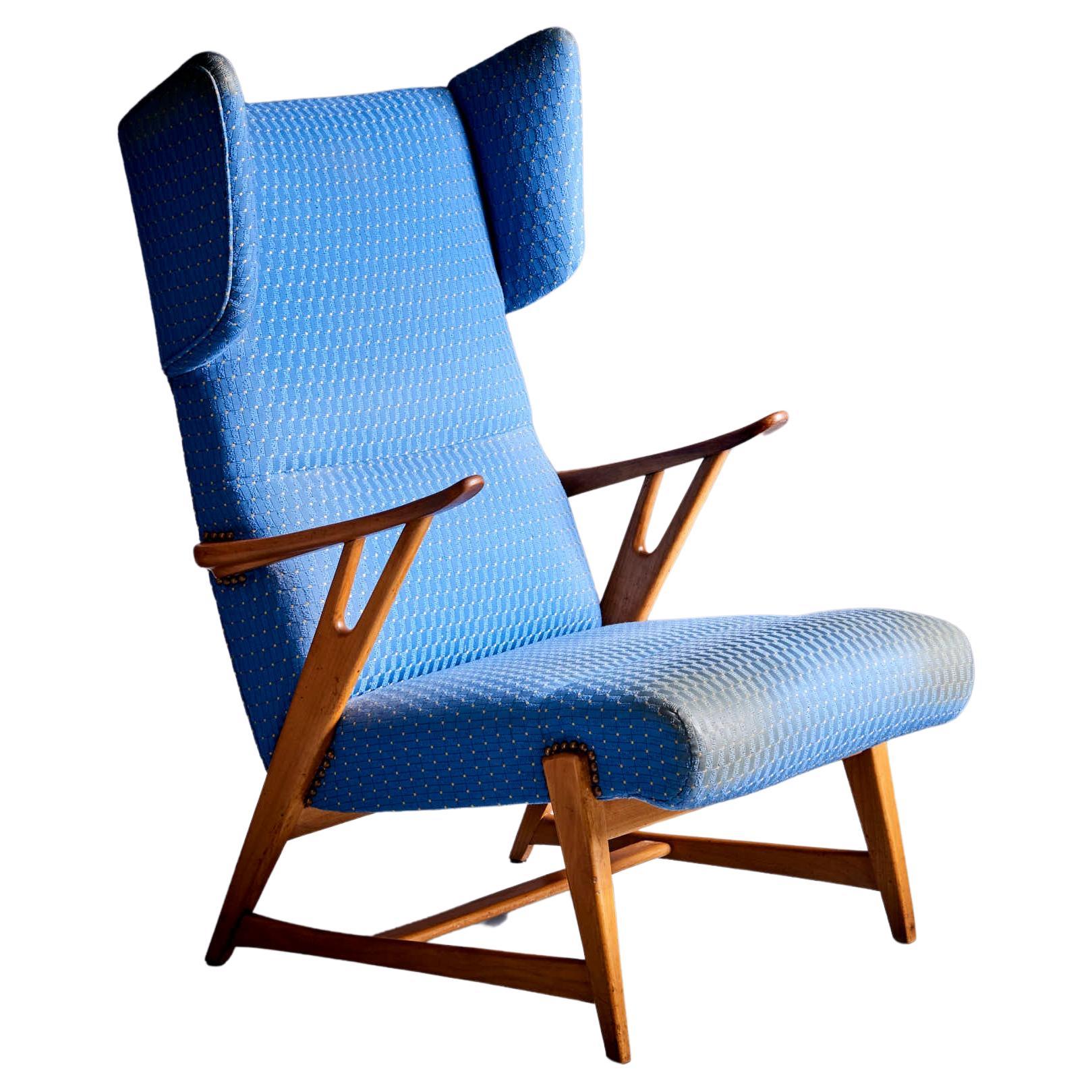 Winged Highback Italian Lounge Chair in the manner of Carlo Molino, 1950s  For Sale