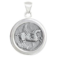 WINGED HORSE PEGASUS Genuine Greek Coin 1st Cent. BC Silver Pendant
