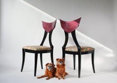 Winged Italian Lacquer Side Chairs by Pietro Constantini