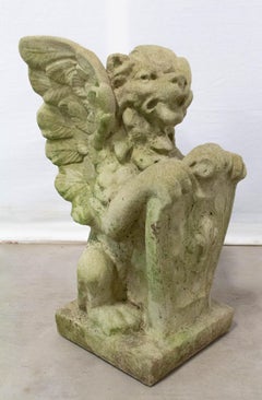 Winged Lion Garden Statue French, Mid-20th Century