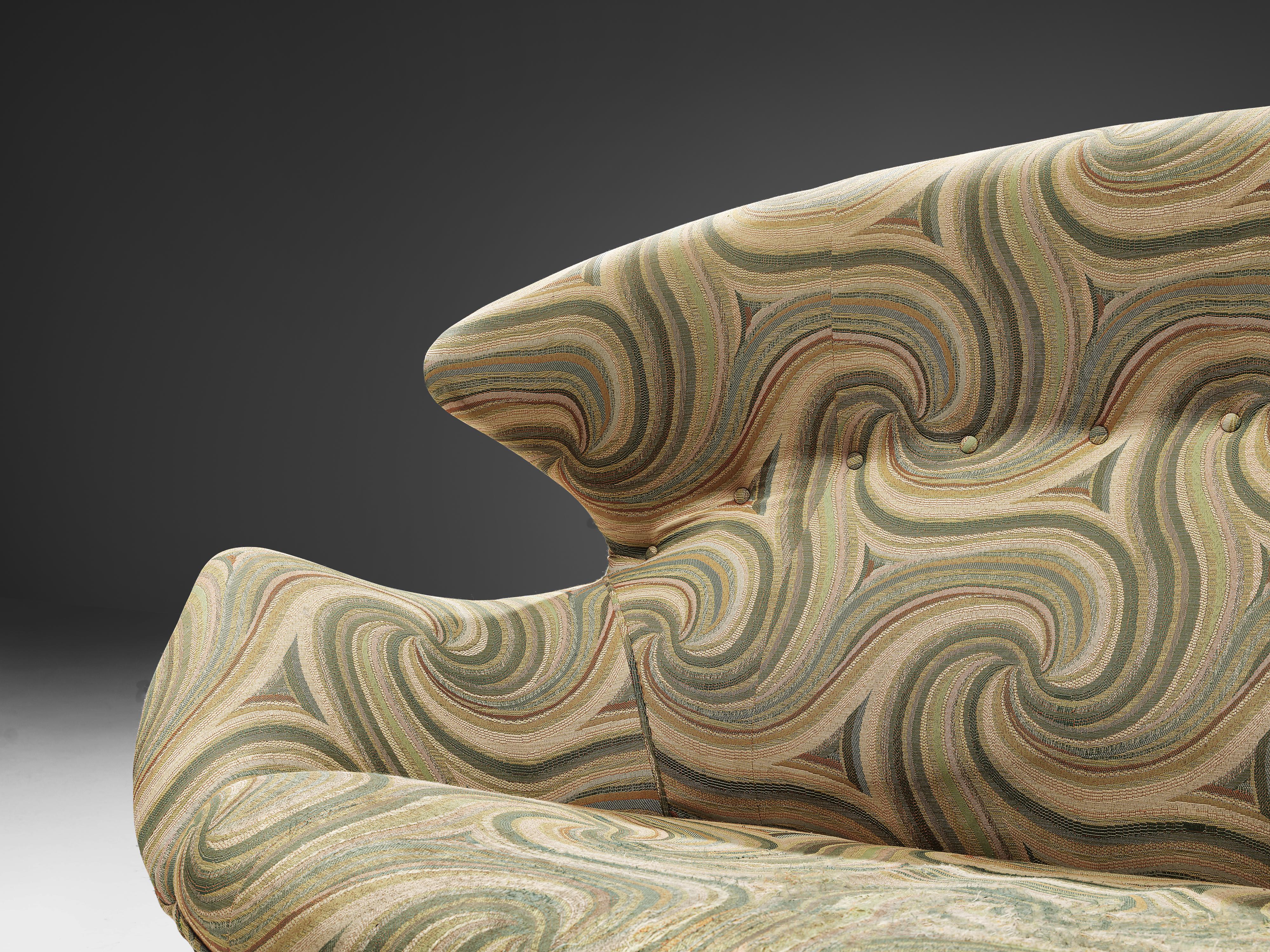 Mid-Century Modern Winged Sofa in Patterned Upholstery, 1970s