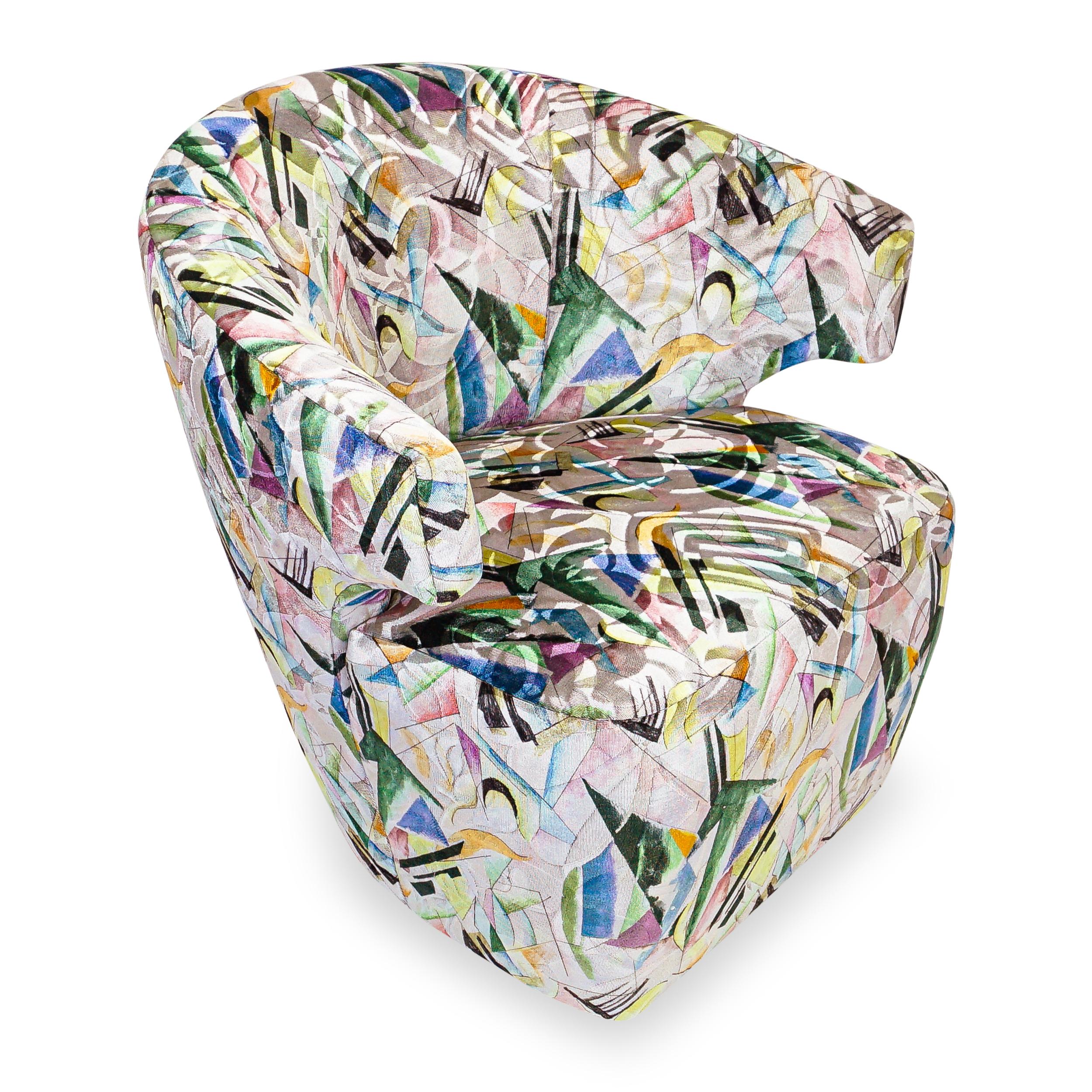 Modern Winged Swivel Chair with Bauhaus Velvet For Sale