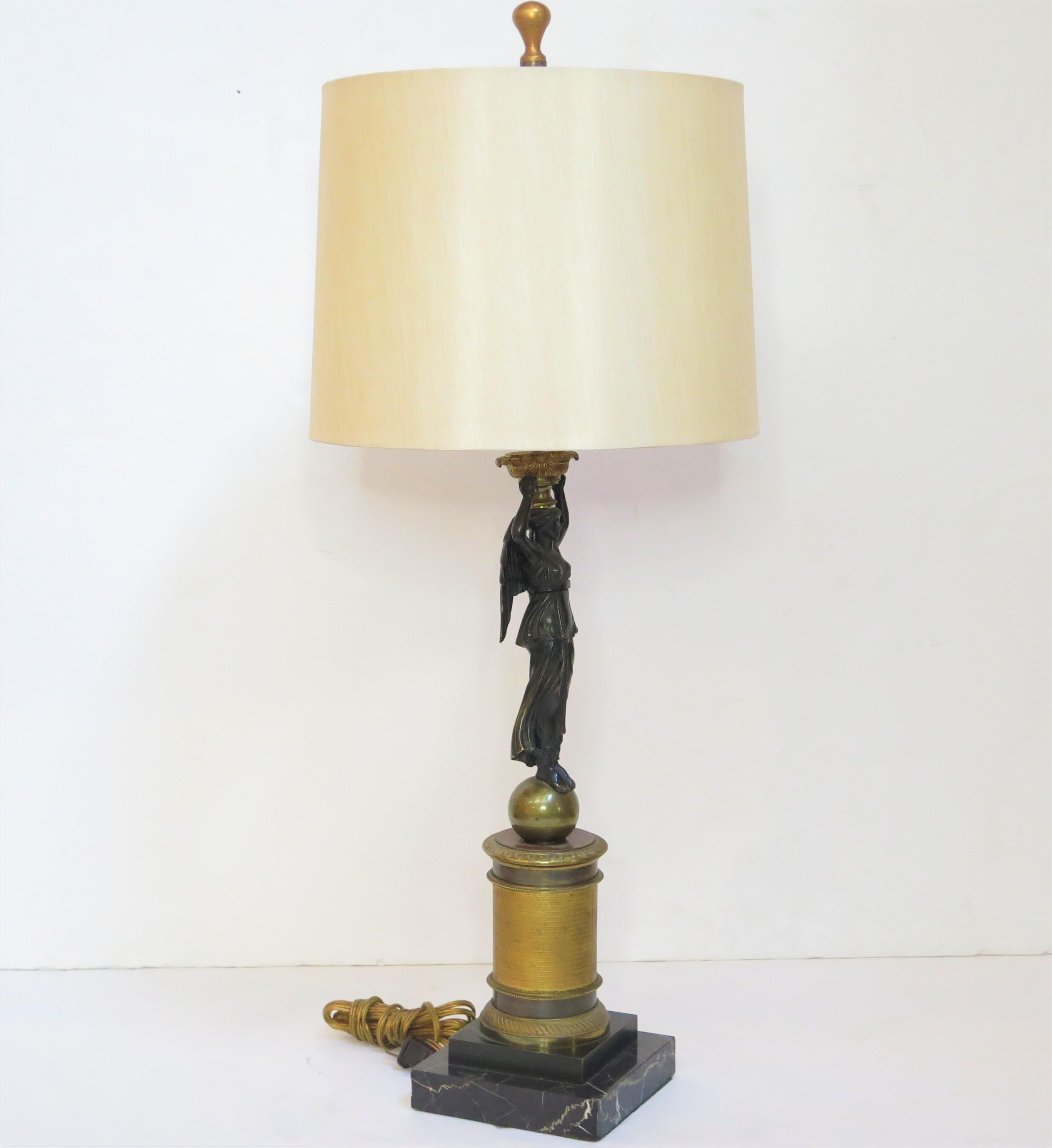 French Winged Victory Empire Figural Lamp For Sale
