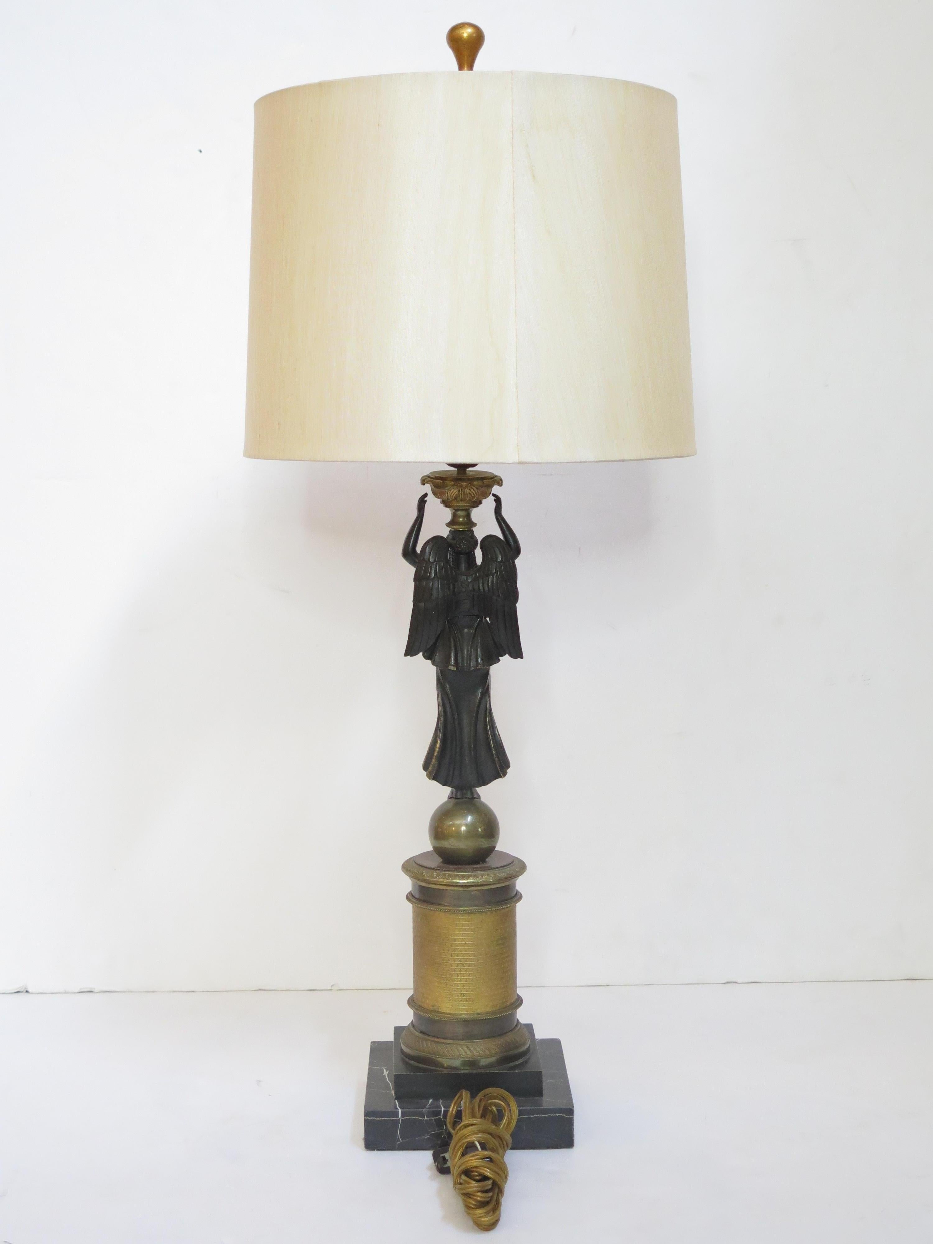 Hand-Crafted Winged Victory Empire Figural Lamp For Sale