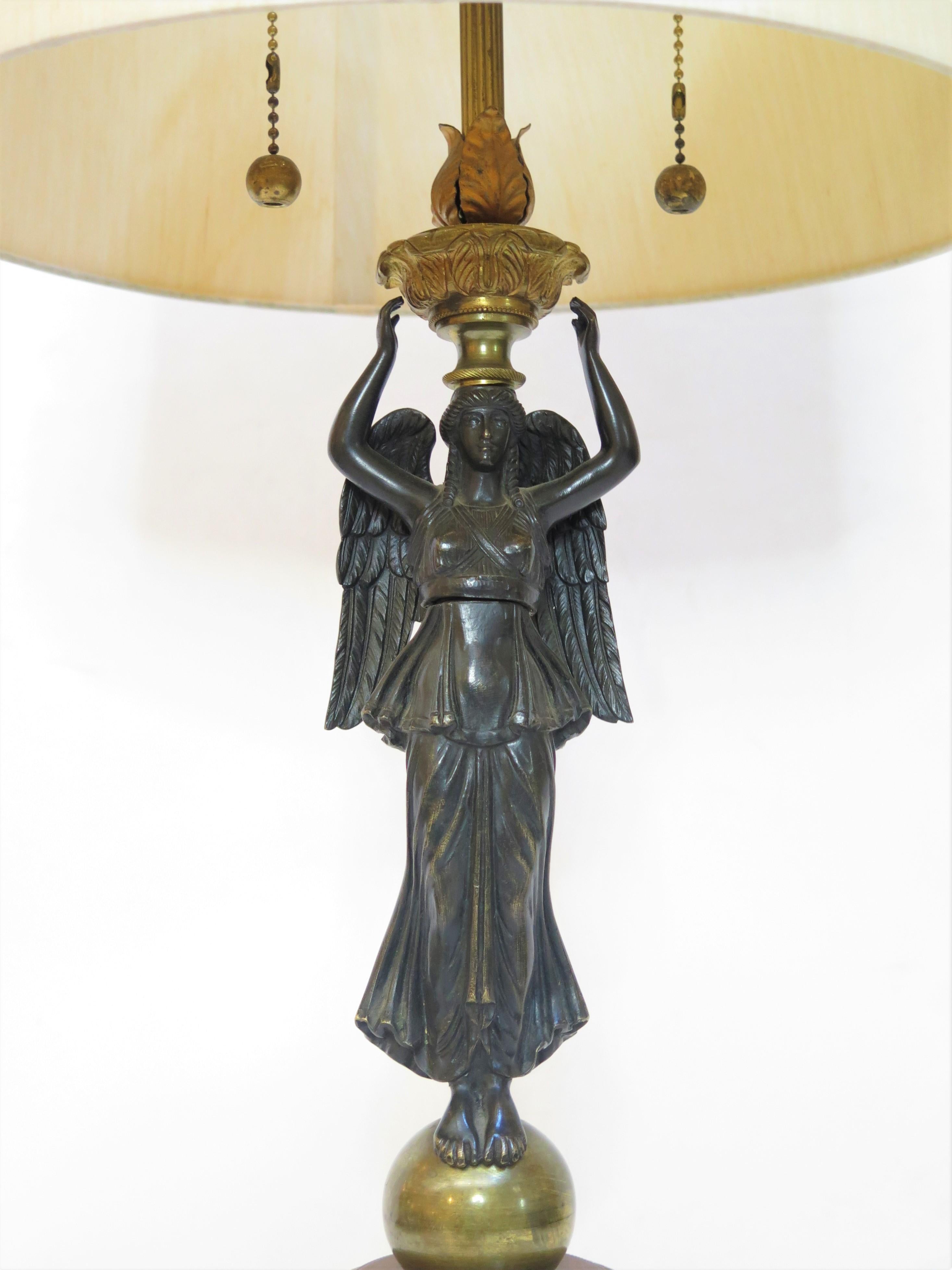 19th Century Winged Victory Empire Figural Lamp For Sale