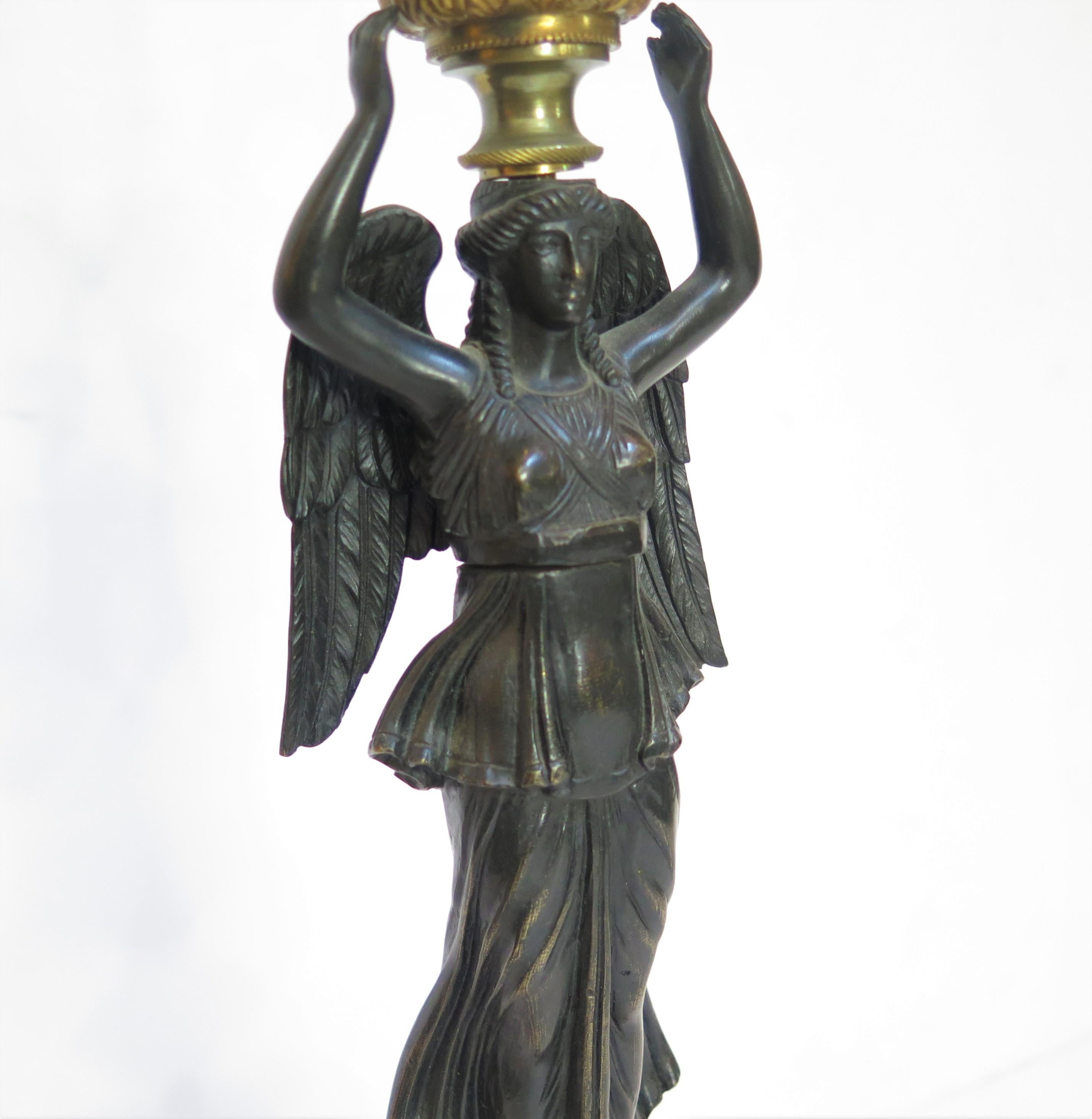 Bronze Winged Victory Empire Figural Lamp For Sale