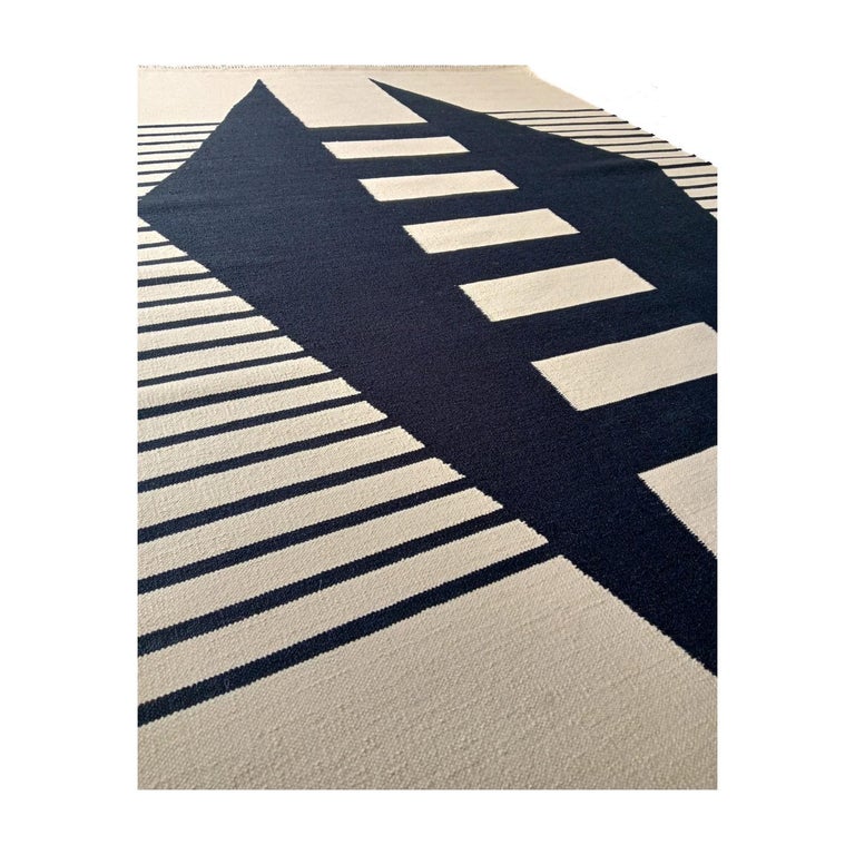 Dhurrie rug Wool Modern Geometric Neutral Black Grey Cream Beige