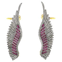 Boucles d'oreilles à ailes rubis et diamants 2,32 carats