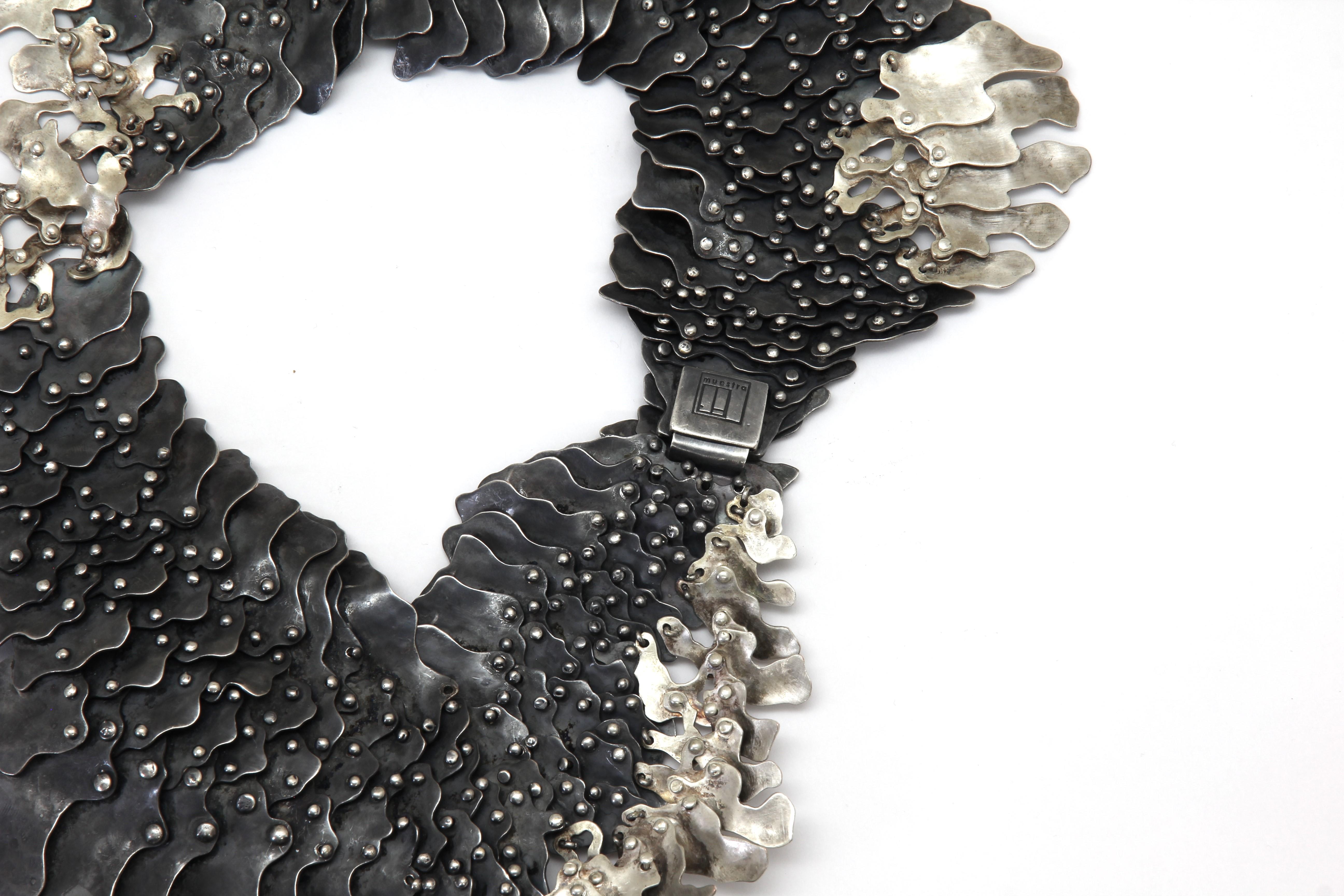 Contemporary Handmade Statement Necklace in Silver .950 by Eduardo Herrera For Sale