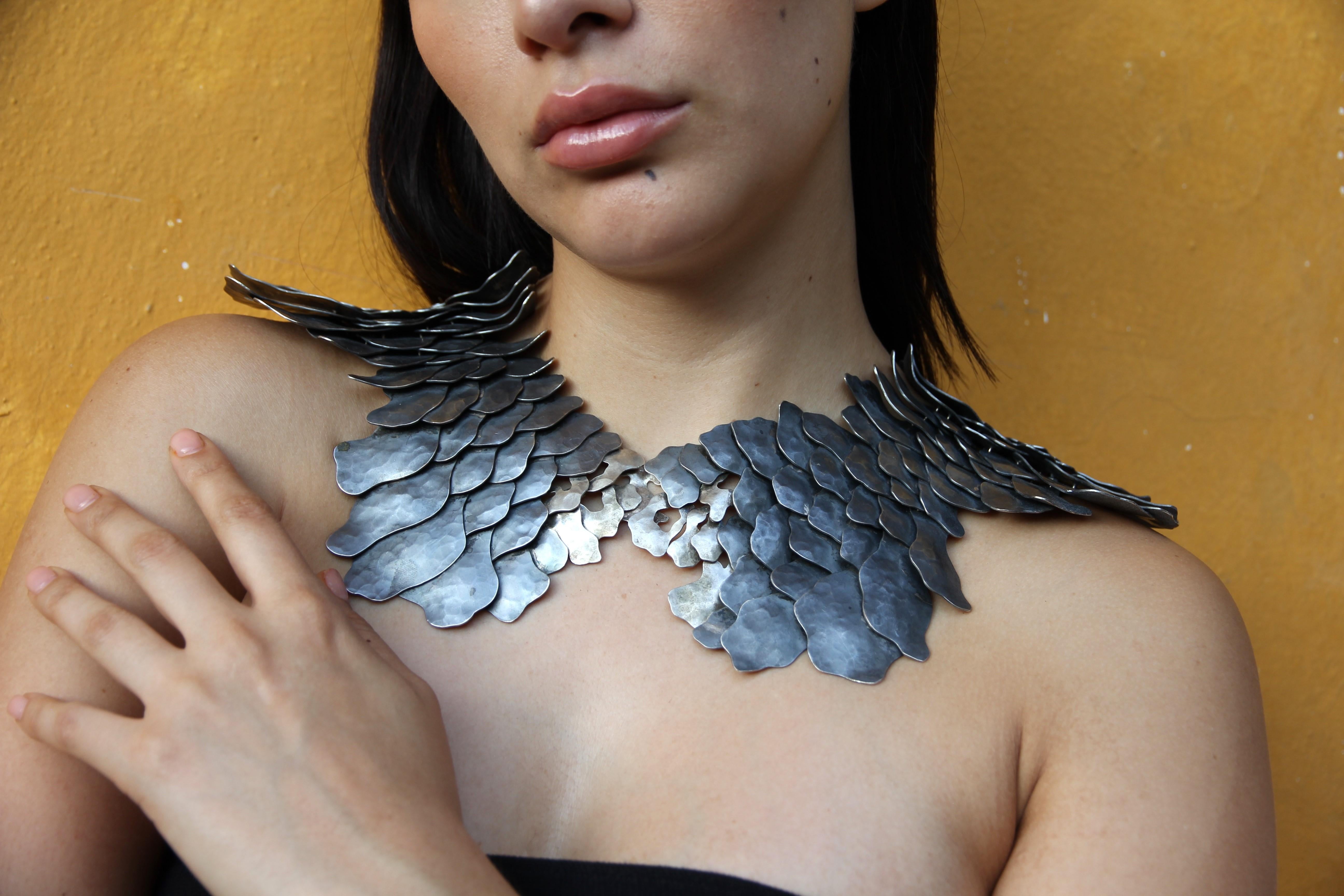 Women's or Men's Wings for Cristina Statement Necklace in Silver .950 by Eduardo Herrera For Sale