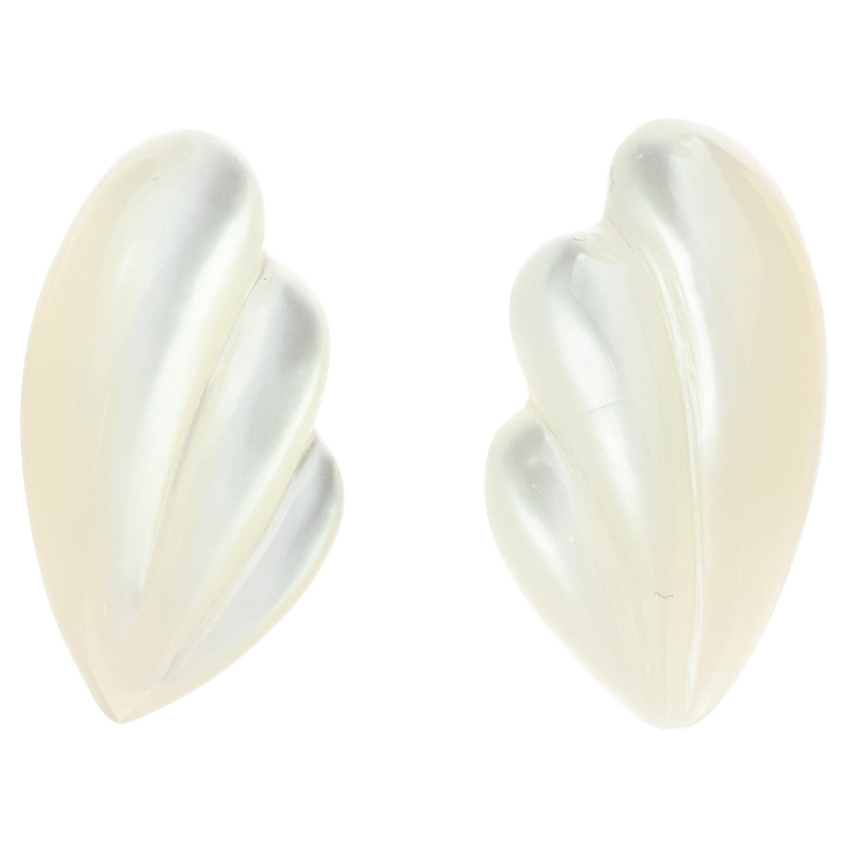 Wings Gold Plate Mother of Pearl Carved Stud Handmade Angel Boho Free Earrings For Sale