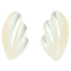 Wings Gold Plate Mother of Pearl Carved Stud Handmade Free Earrings