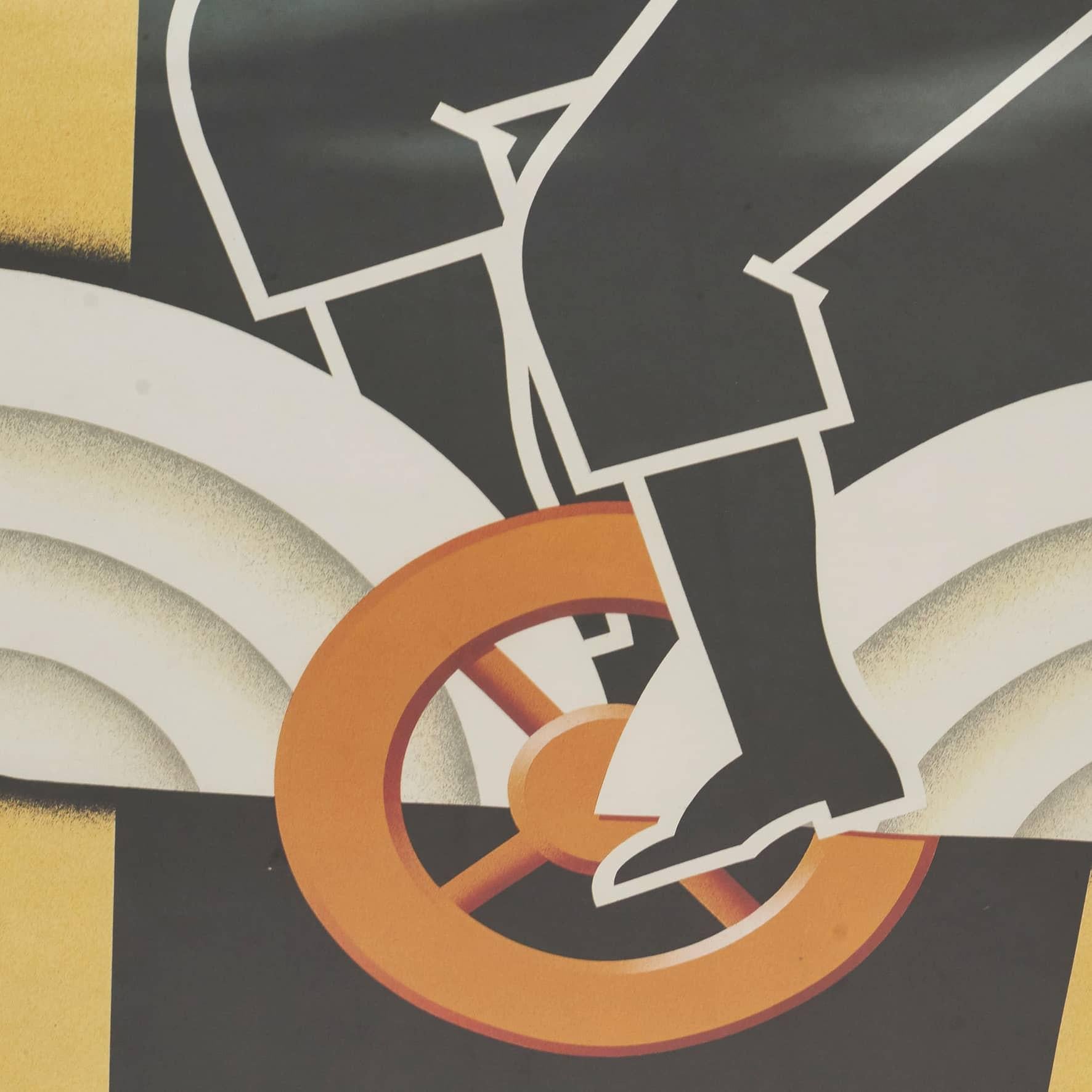 Fin du 20e siècle « Wings & Wheels », affiche vintage du DSB, Danish State Railways, dans un cadre en pin en vente