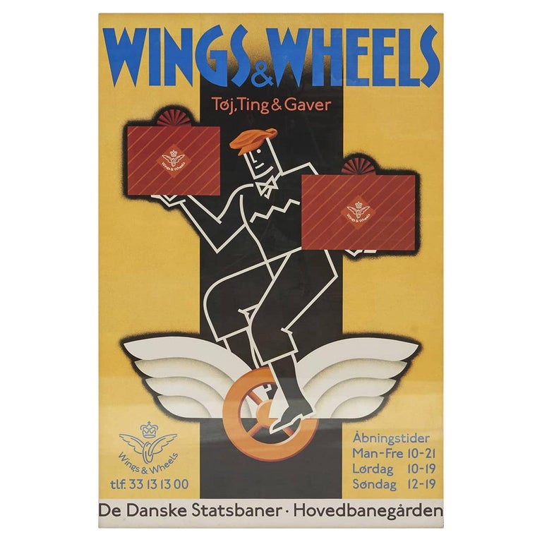 Wings and Wheels", Vintage Poster From DSB, Danish State Railways' in Pine  Frame For Sale at 1stDibs
