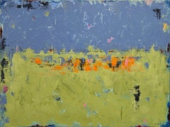 "Una passeggiata nel parco" Pittura espressionista astratta contemporanea di colore blu e verde